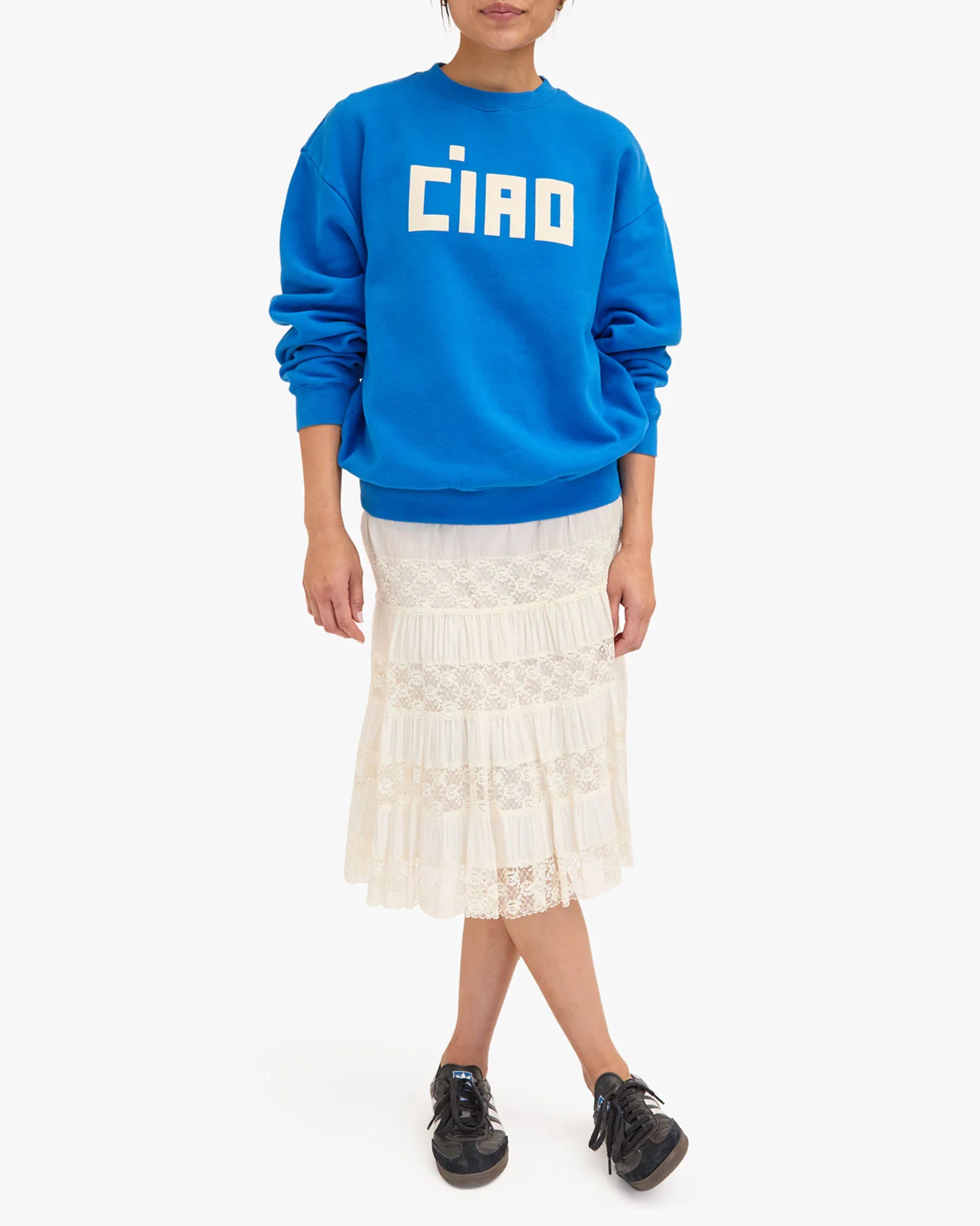 Clare V. Oversized Sweatshirt in Bright Cobalt & Cream Block Ciao