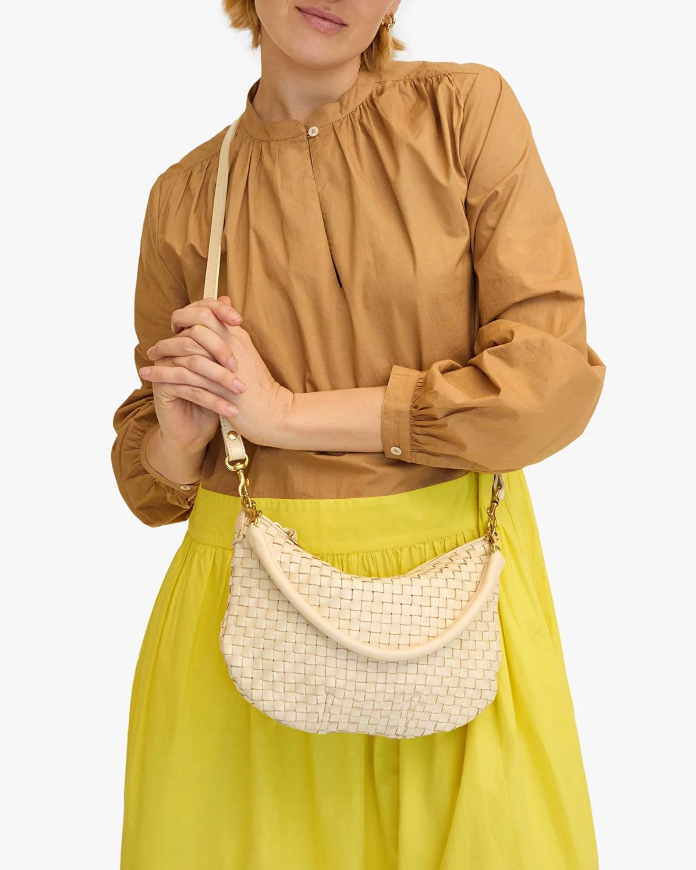 Clare V. Petit Moyen Messenger Bag in Cream Woven Checker