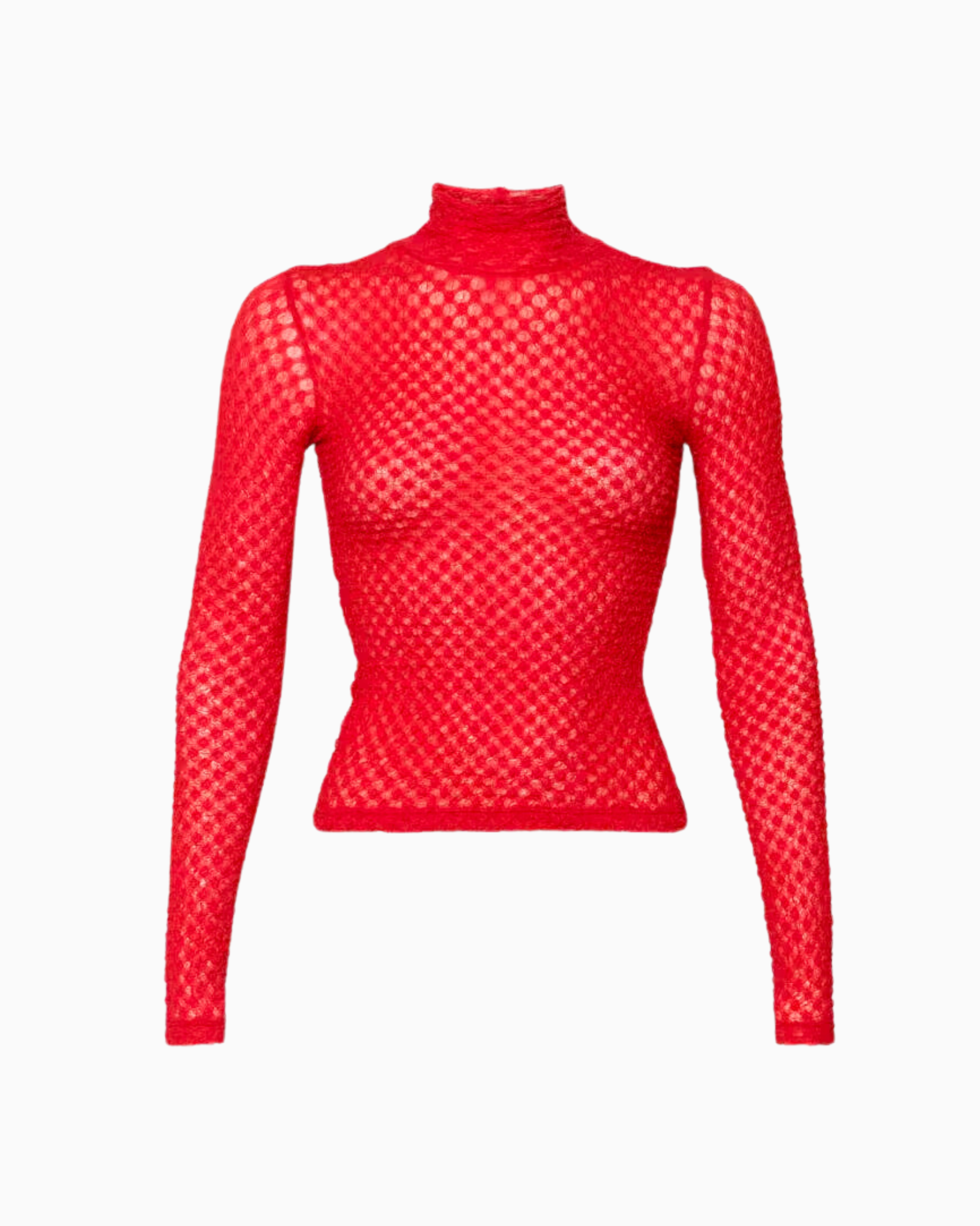 Frame Mesh Lace Turtleneck in Cherry Red