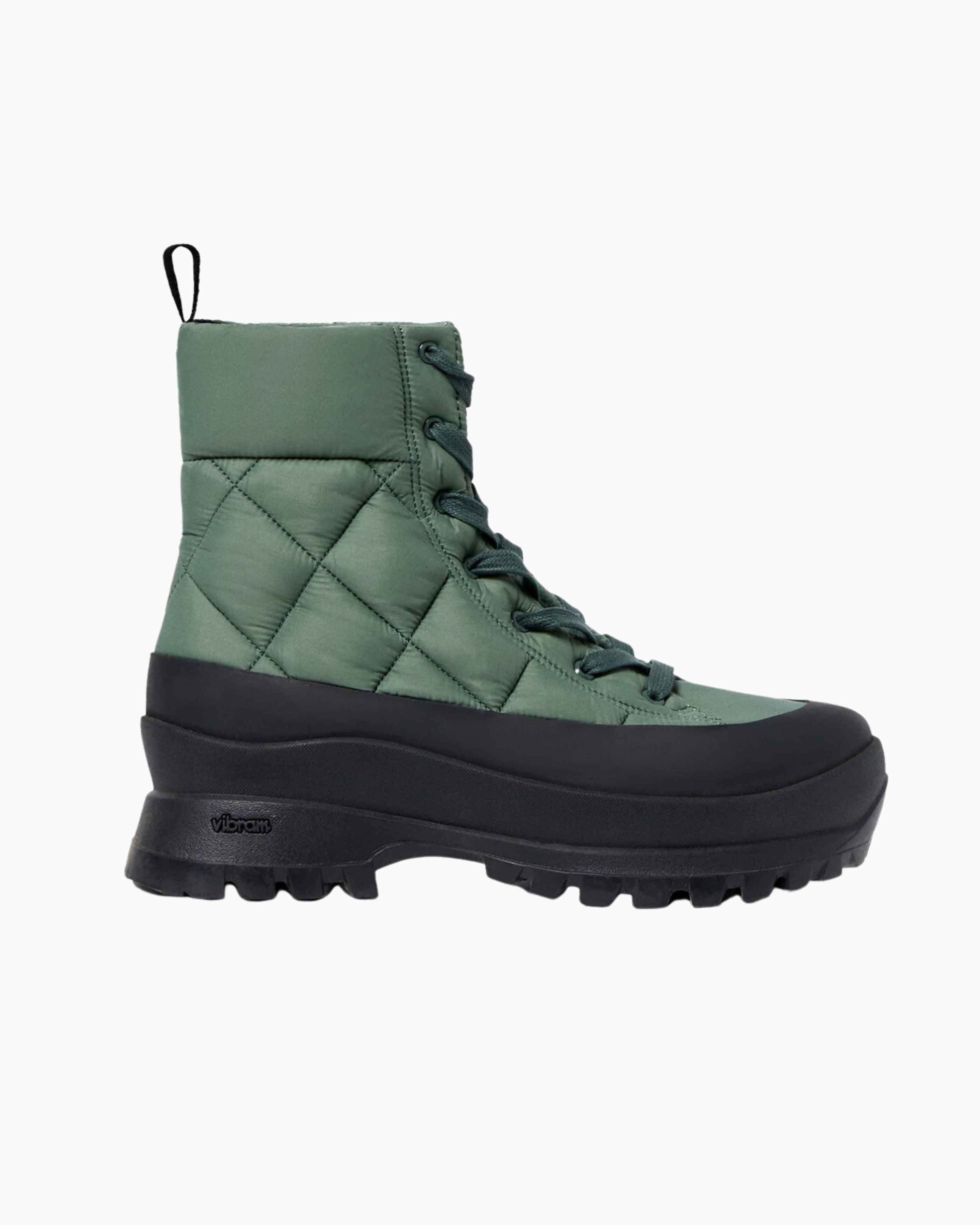 Loeffler Randall Davey Puffy Quilted Lace Up Boot in Dark Green