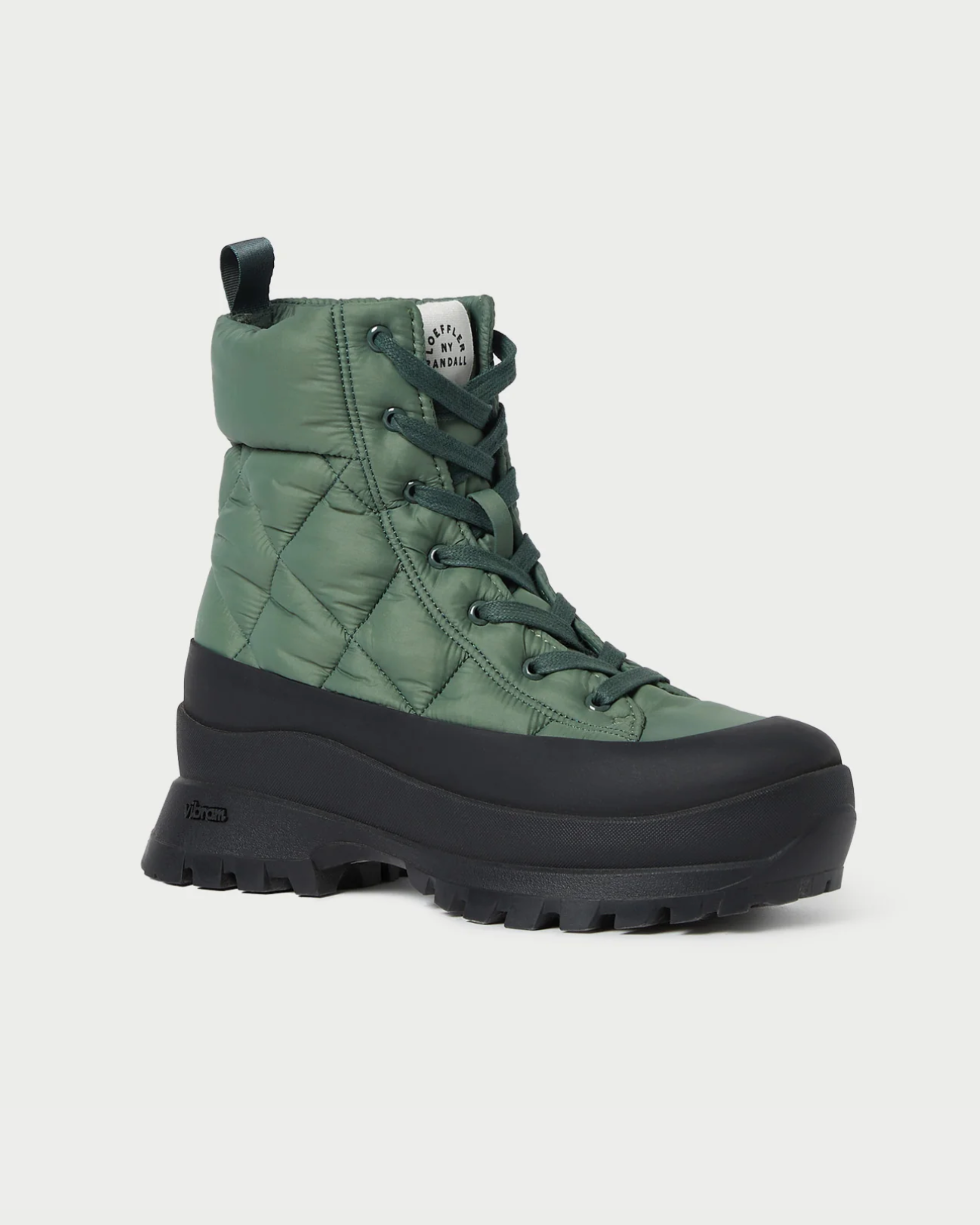 Loeffler Randall Davey Puffy Quilted Lace Up Boot in Dark Green