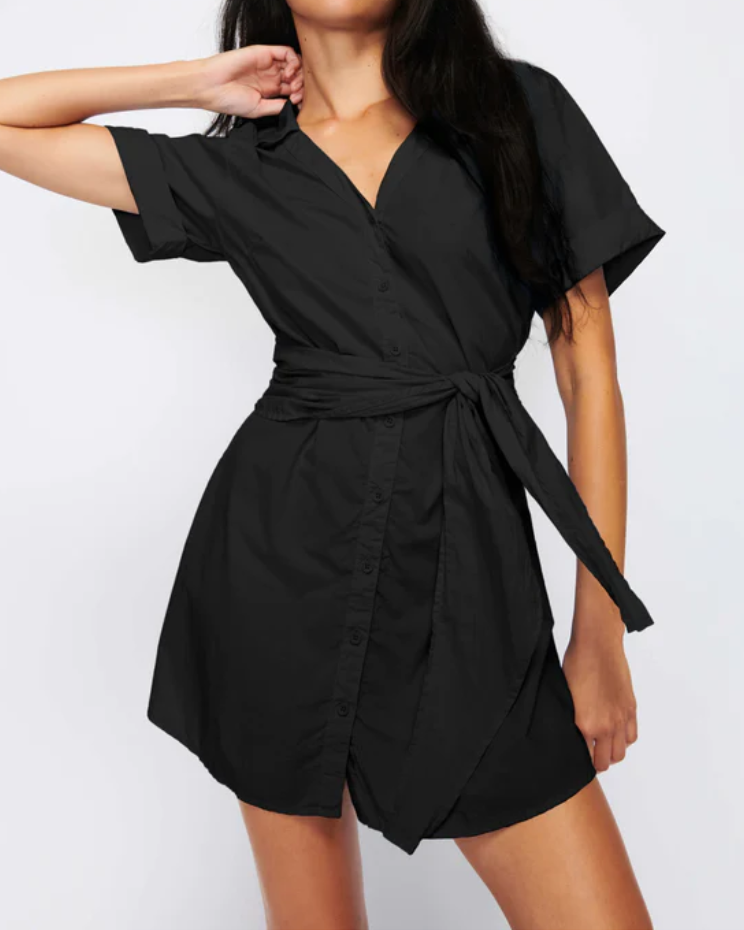 Nation Nida Wrapped Button Up Dress in Black