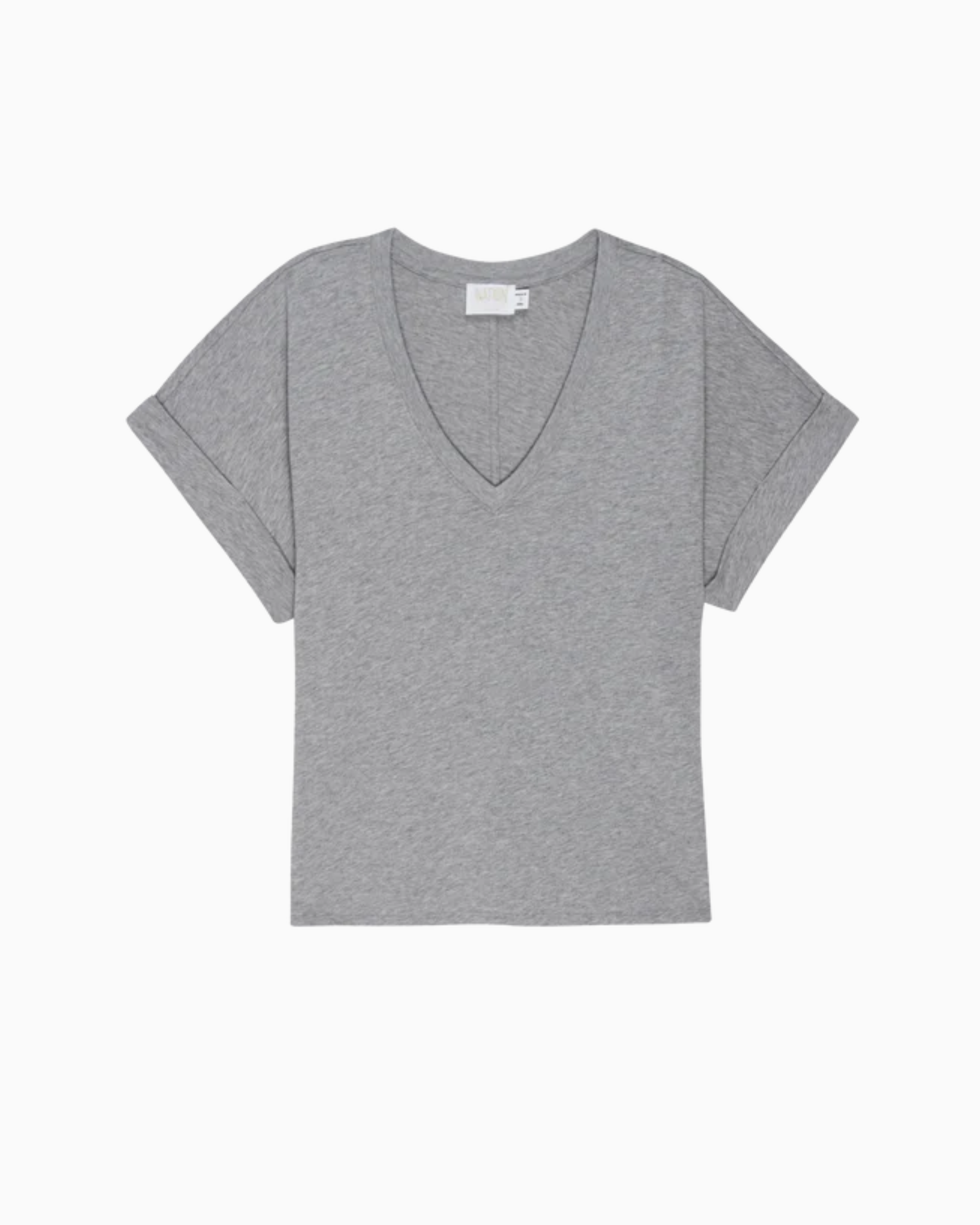 Nation Stevie Cuffed V-Neck Top in Heather Grey