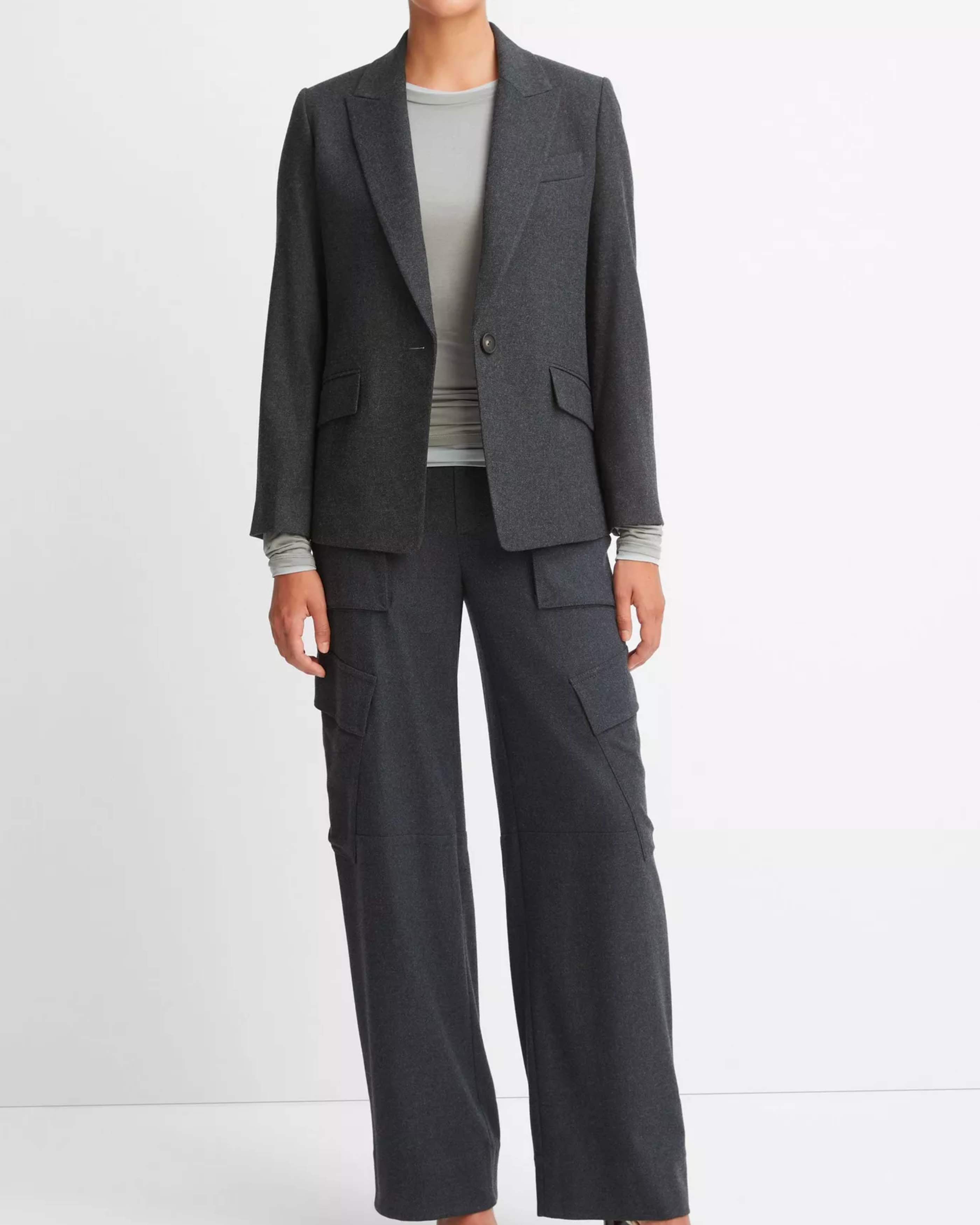 Vince Wool Single Breasted Blazer in Charcoal