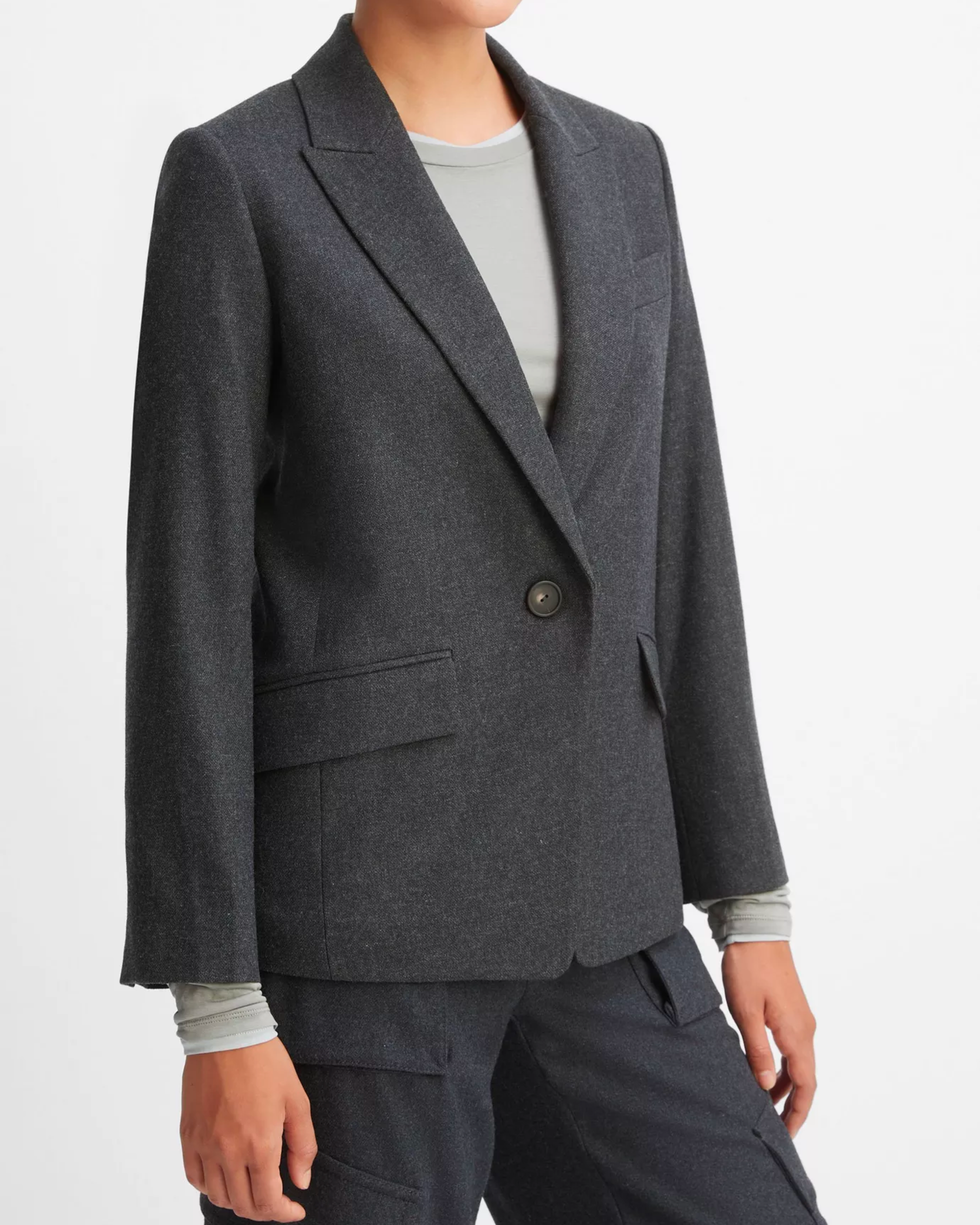 Vince Wool Single Breasted Blazer in Charcoal