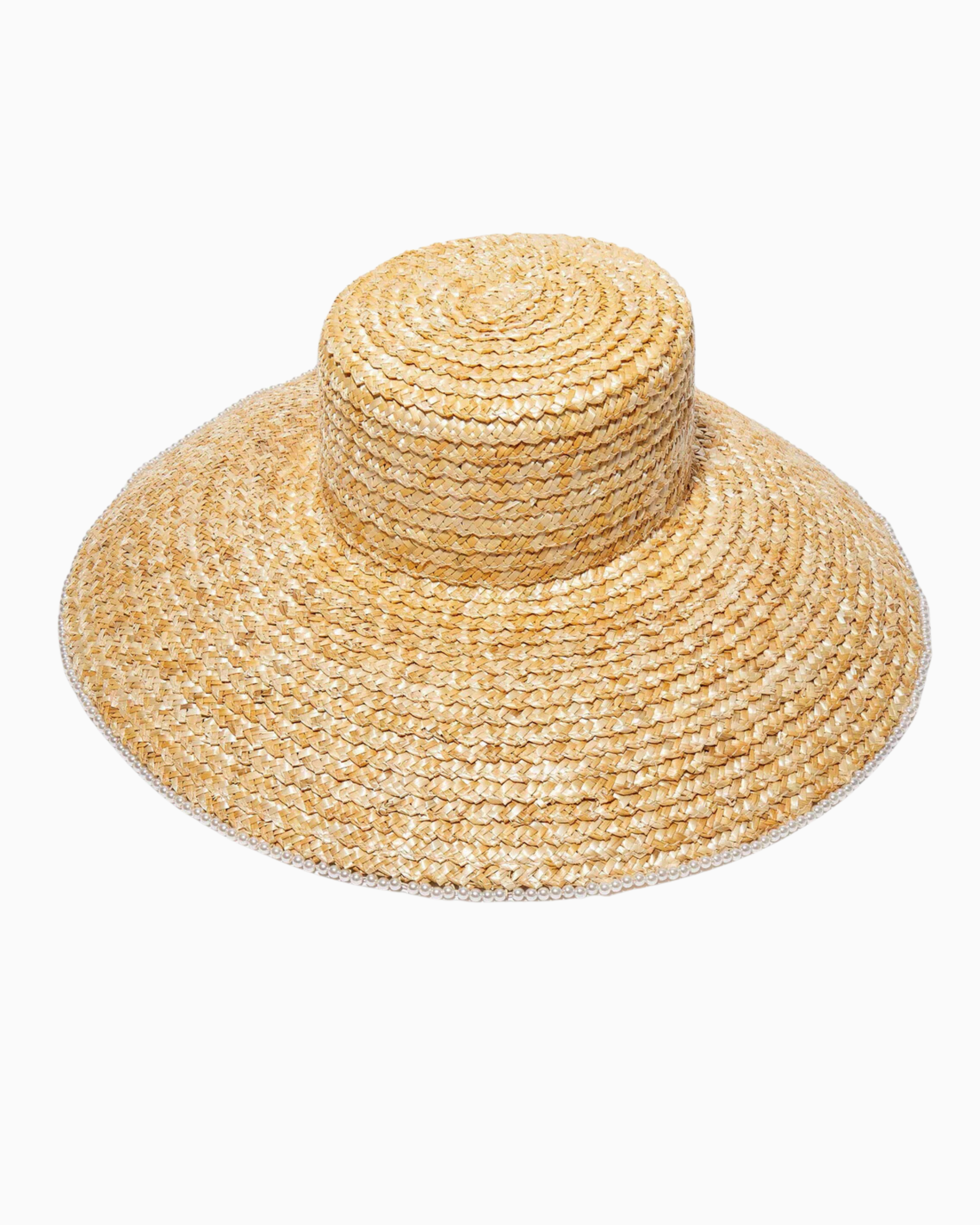 Lele Sadoughi Natural Pearl Edge Straw Hat
