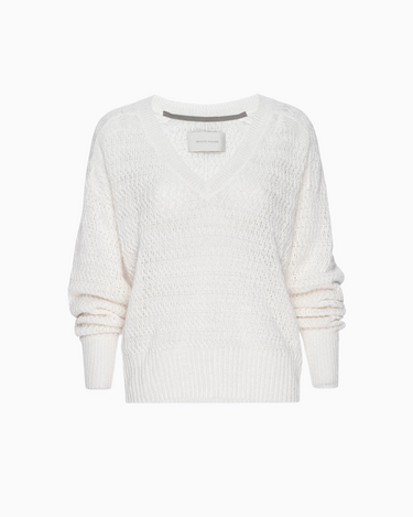 Brochu Walker Leia Open Stitch V-Neck Sweater in Pearl White