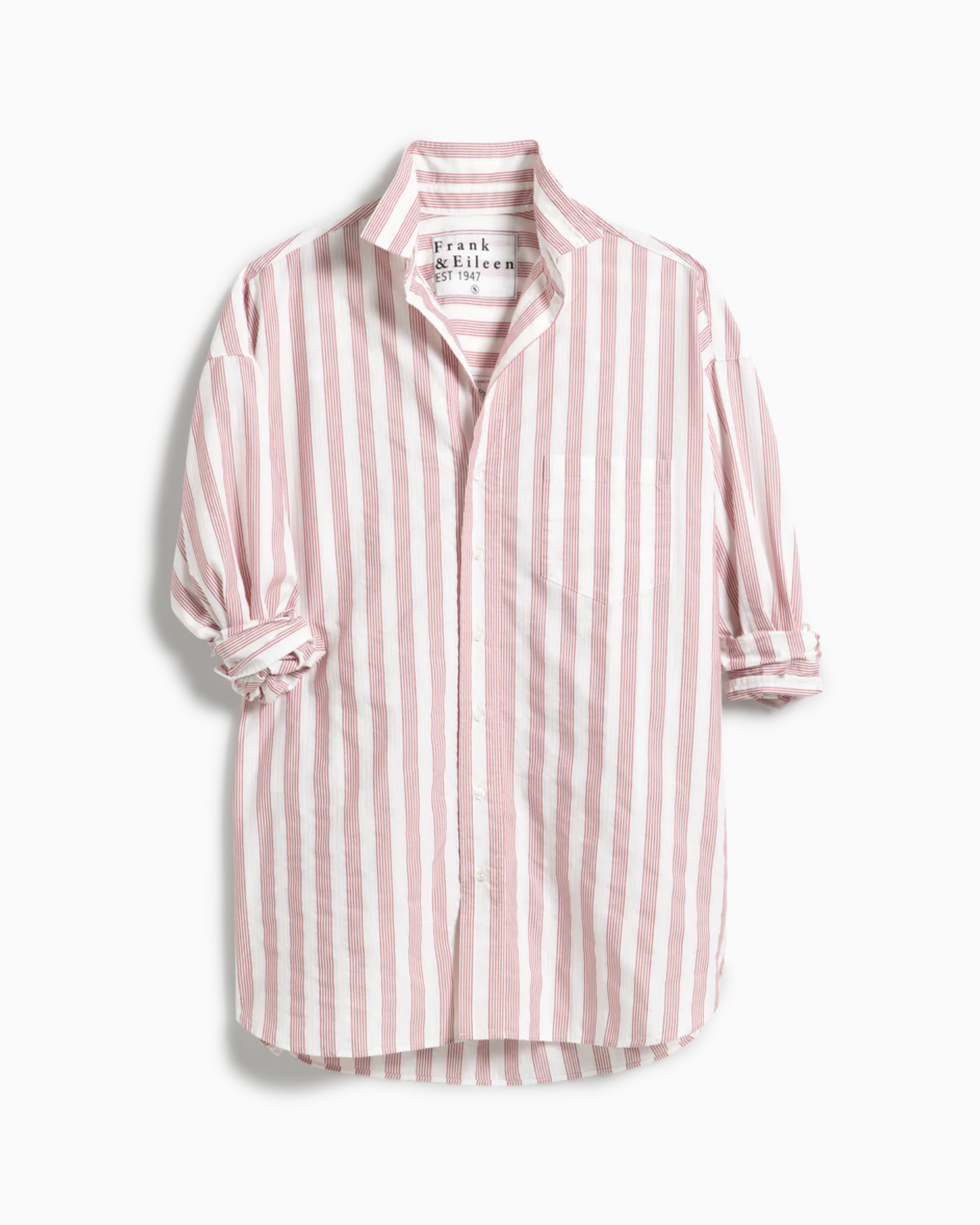 Frank & Eileen Shirley Oversized Button Up Shirt in Multi Red Stripe