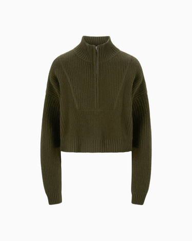 Staud Cropped Hampton Sweater in Olive