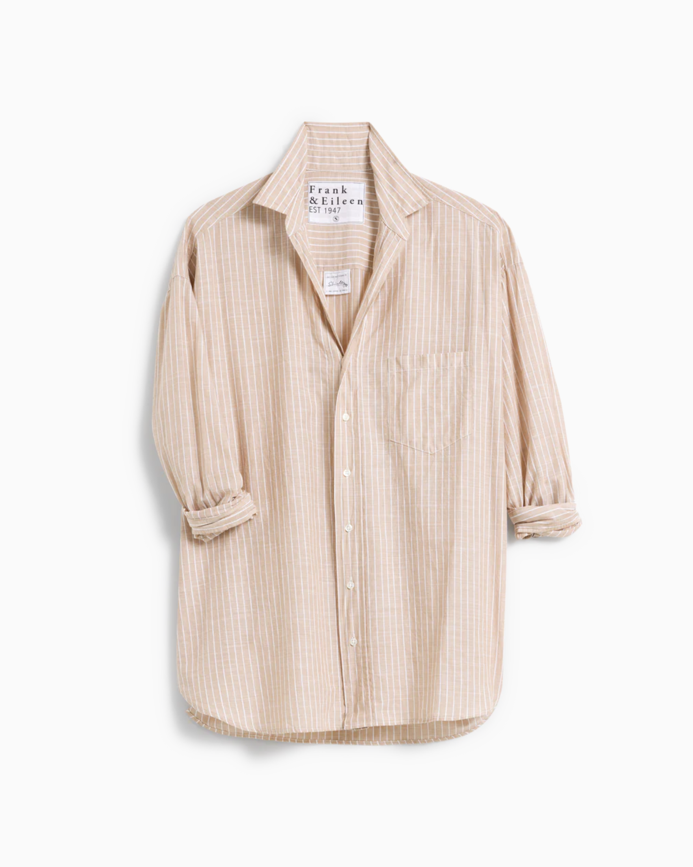 Frank & Eileen Shirley Oversized Button Up Shirt in Sand Stripe