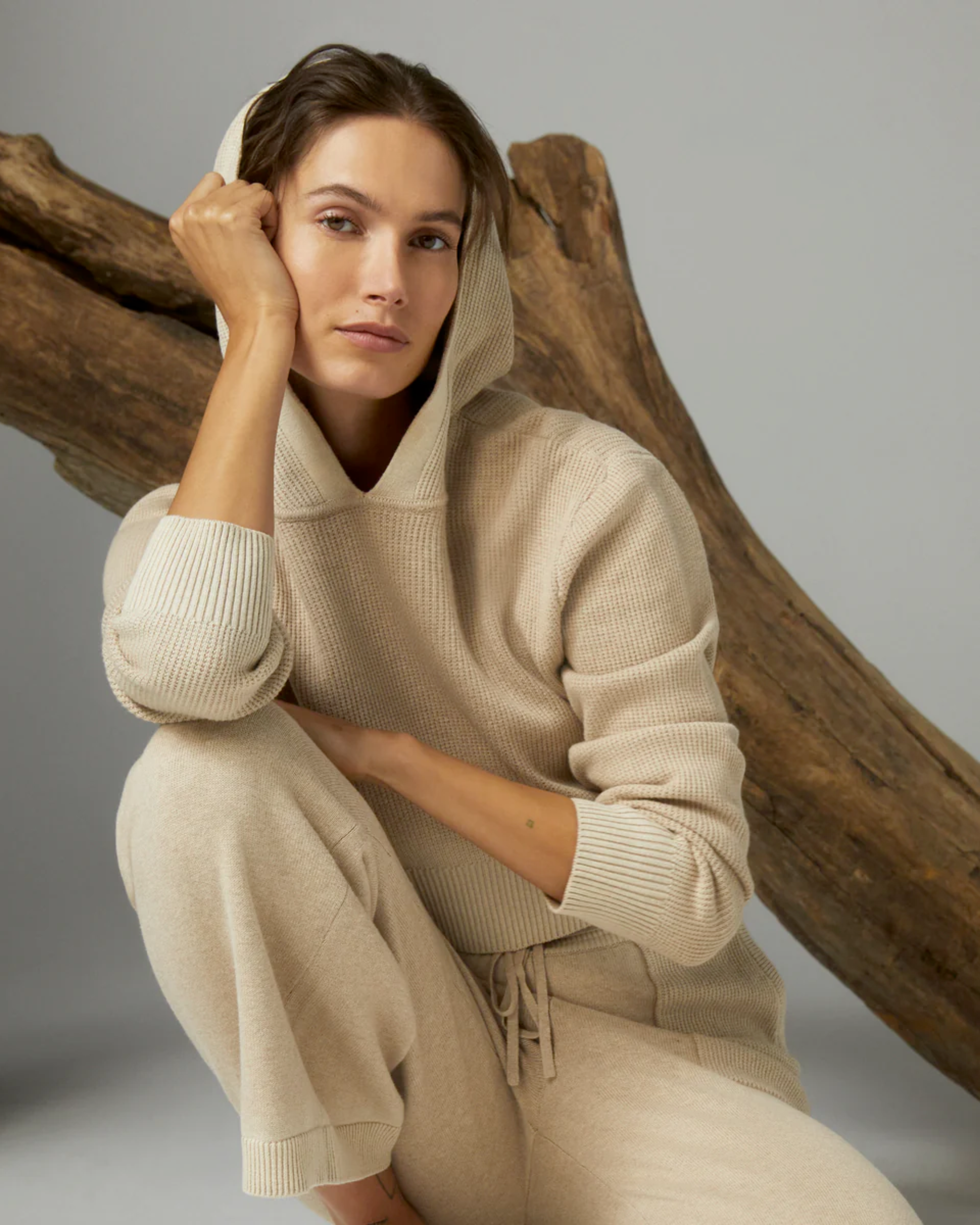 ATM Cotton Cashmere Long Sleeve Hoodie in Soft Fawn