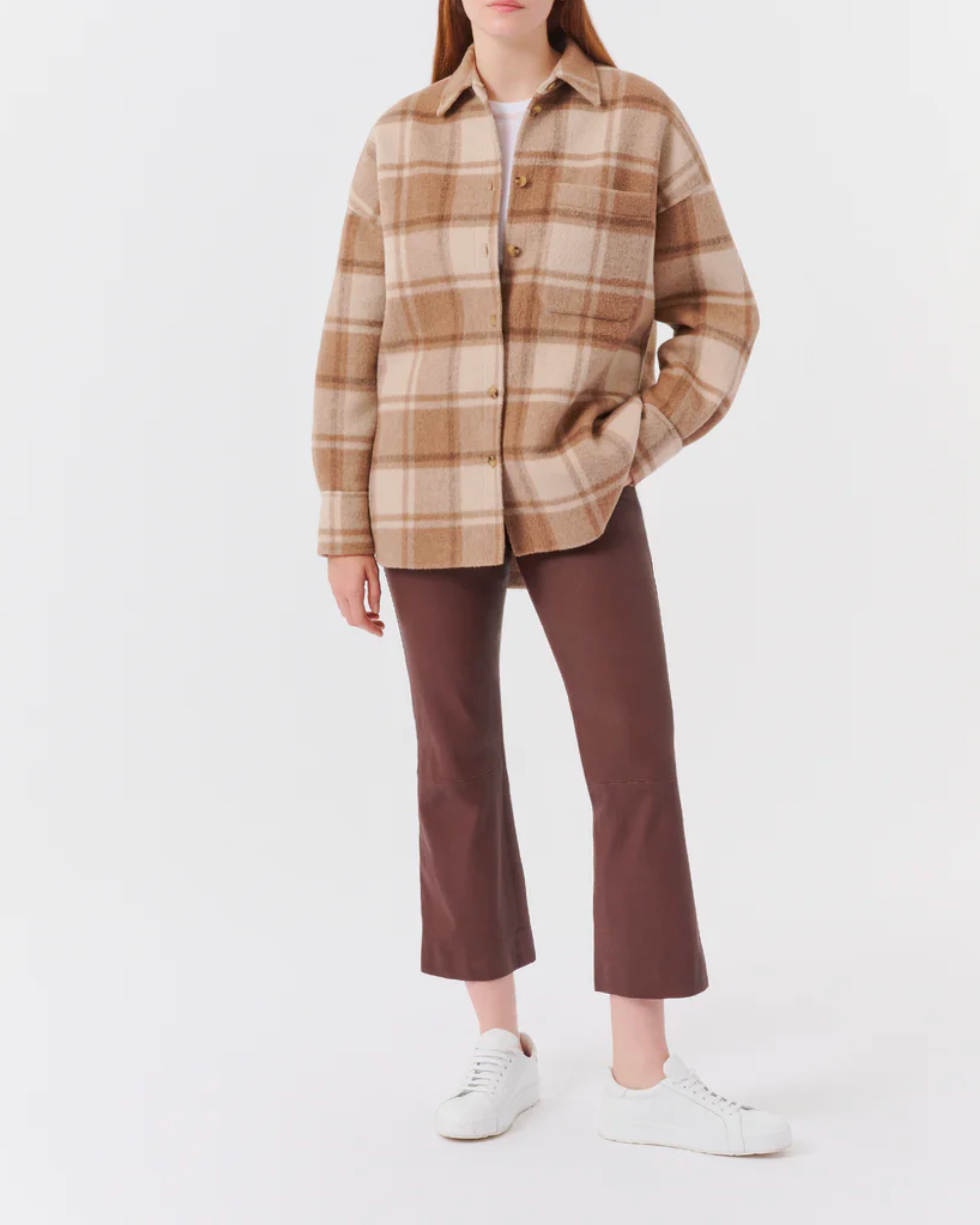 ATM Plaid Flannel Tomboy Shirt in Natural Beige