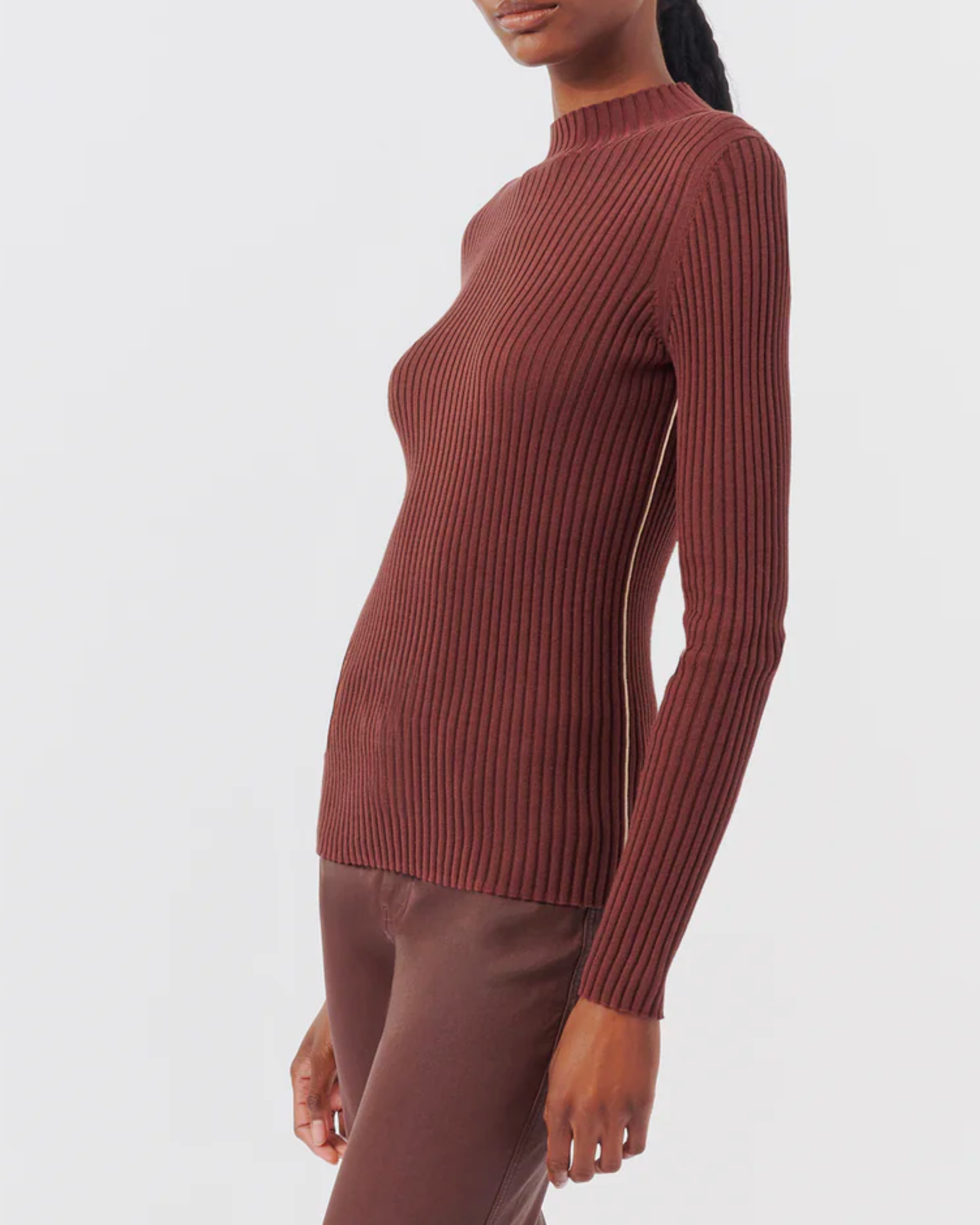 ATM Silk Cotton Mock Neck Sweater in Chocolate