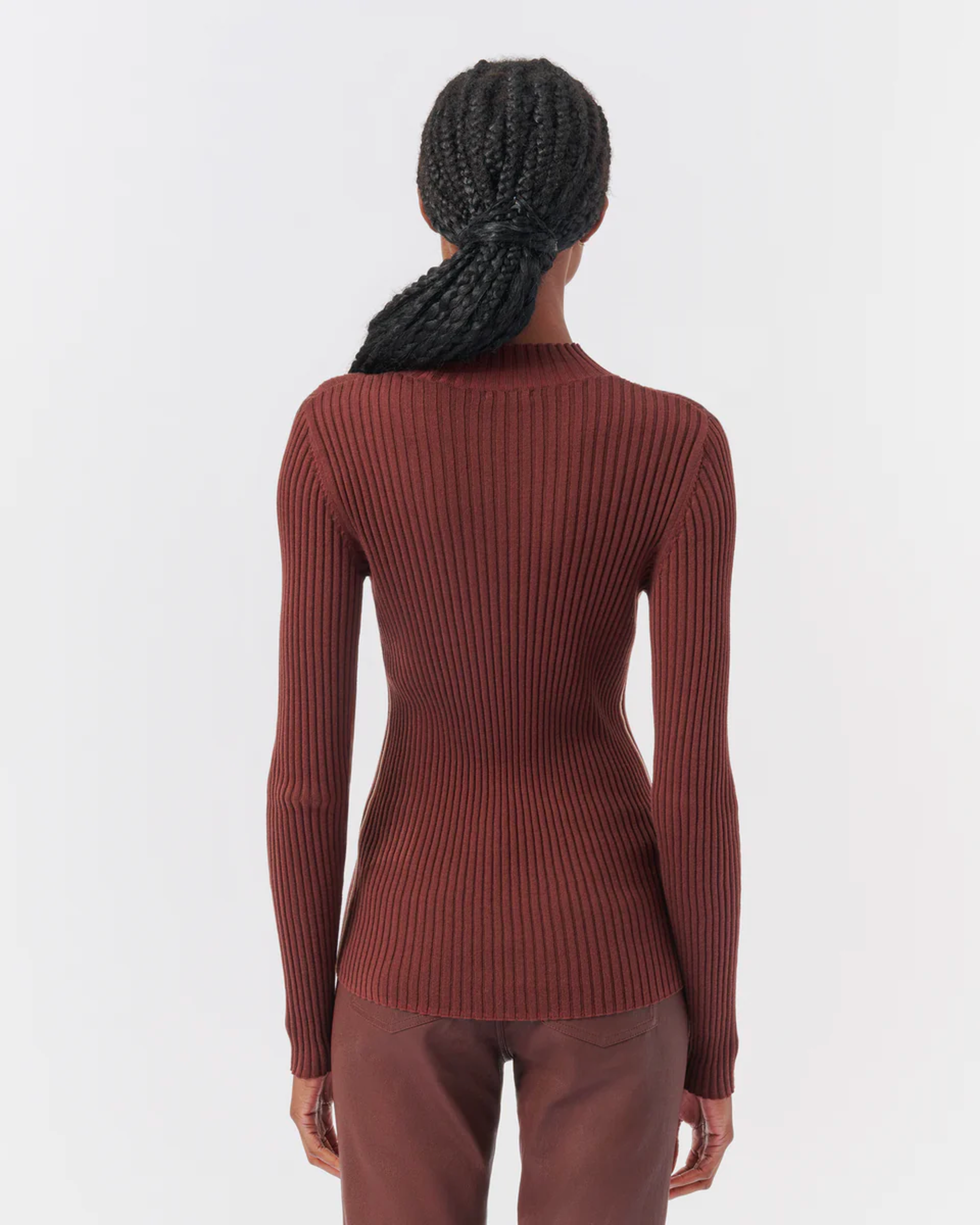 ATM Silk Cotton Mock Neck Sweater in Chocolate