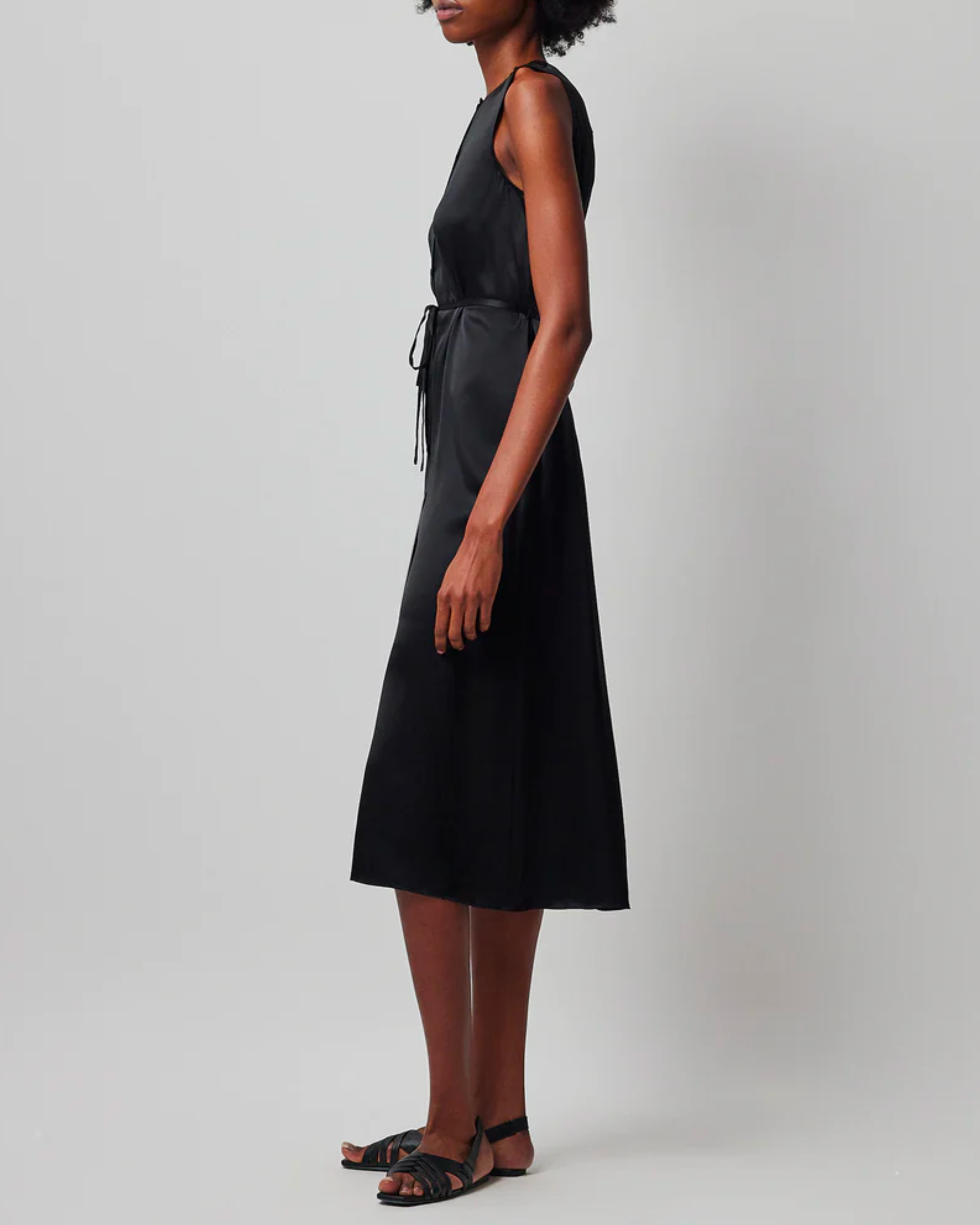 ATM Silk Sleeveless Midi Dress in Black