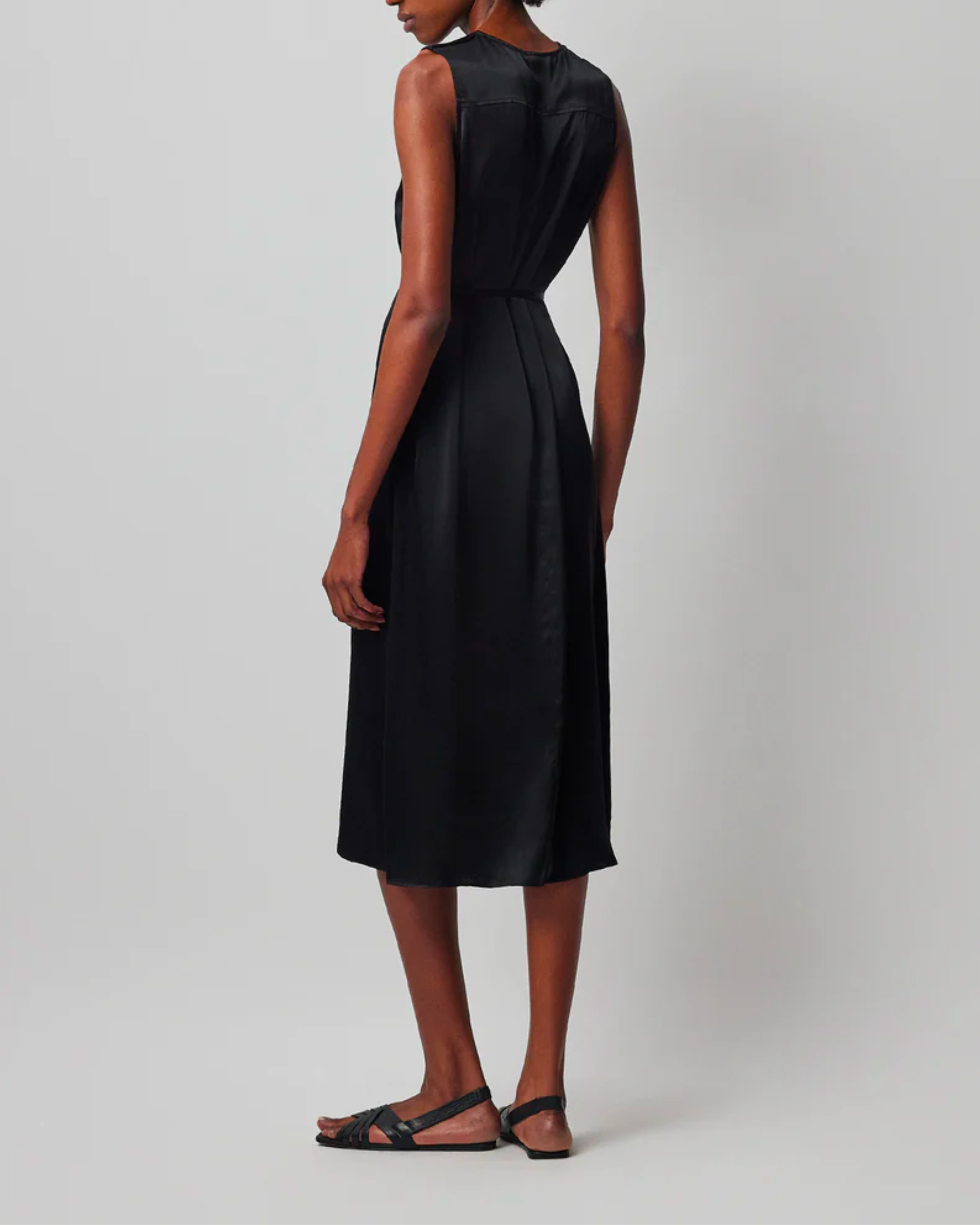 ATM Silk Sleeveless Midi Dress in Black