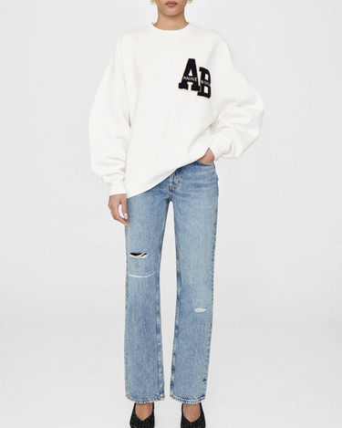 Anine Bing Miles Sweatshirt Letterman in Off White