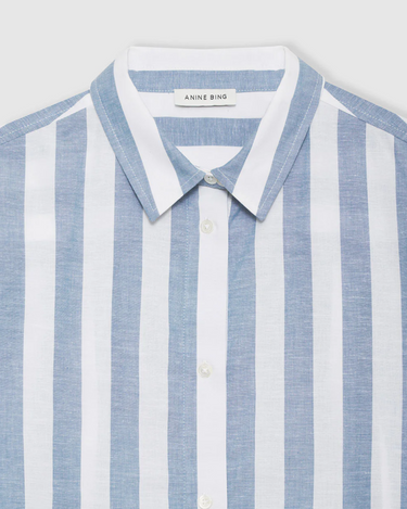 Anine Bing Plaza Shirt in White and Blue Stripe