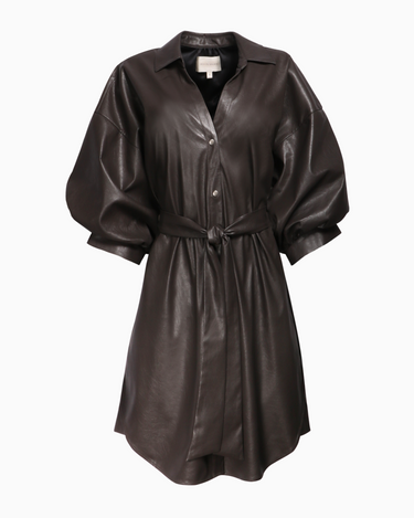 Brochu Walker Kate Belted Vegan Leather Shirt Dress in Timber