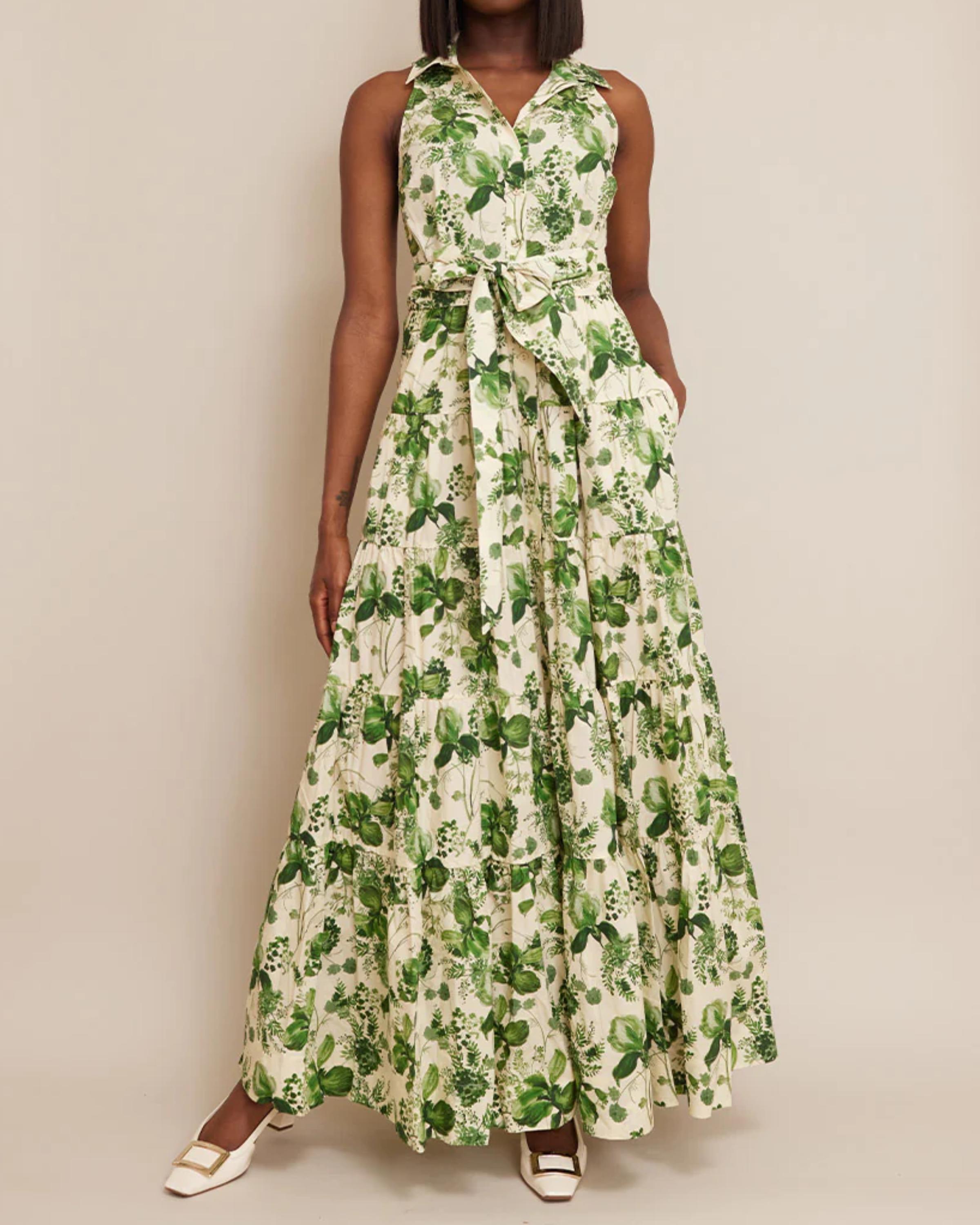 Cara Cara Adriana Dress in Olive Hanging Orchids