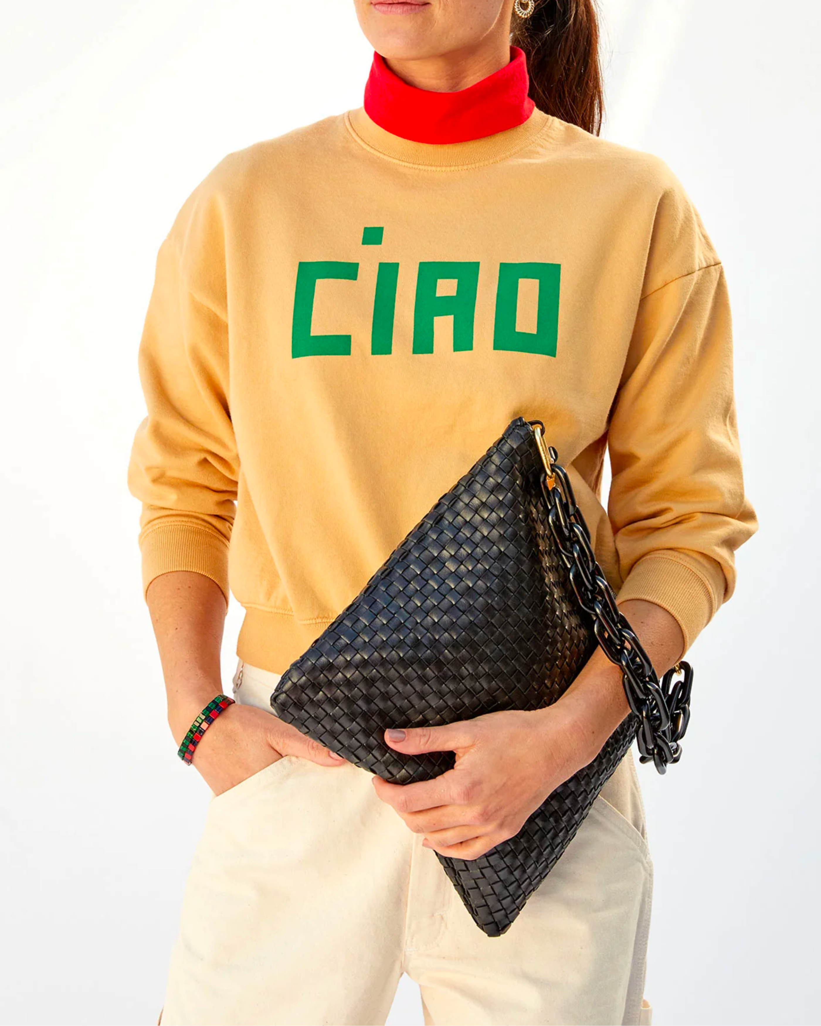 Clare V. Le Drop Sweatshirt in Oat with Fern Block Ciao