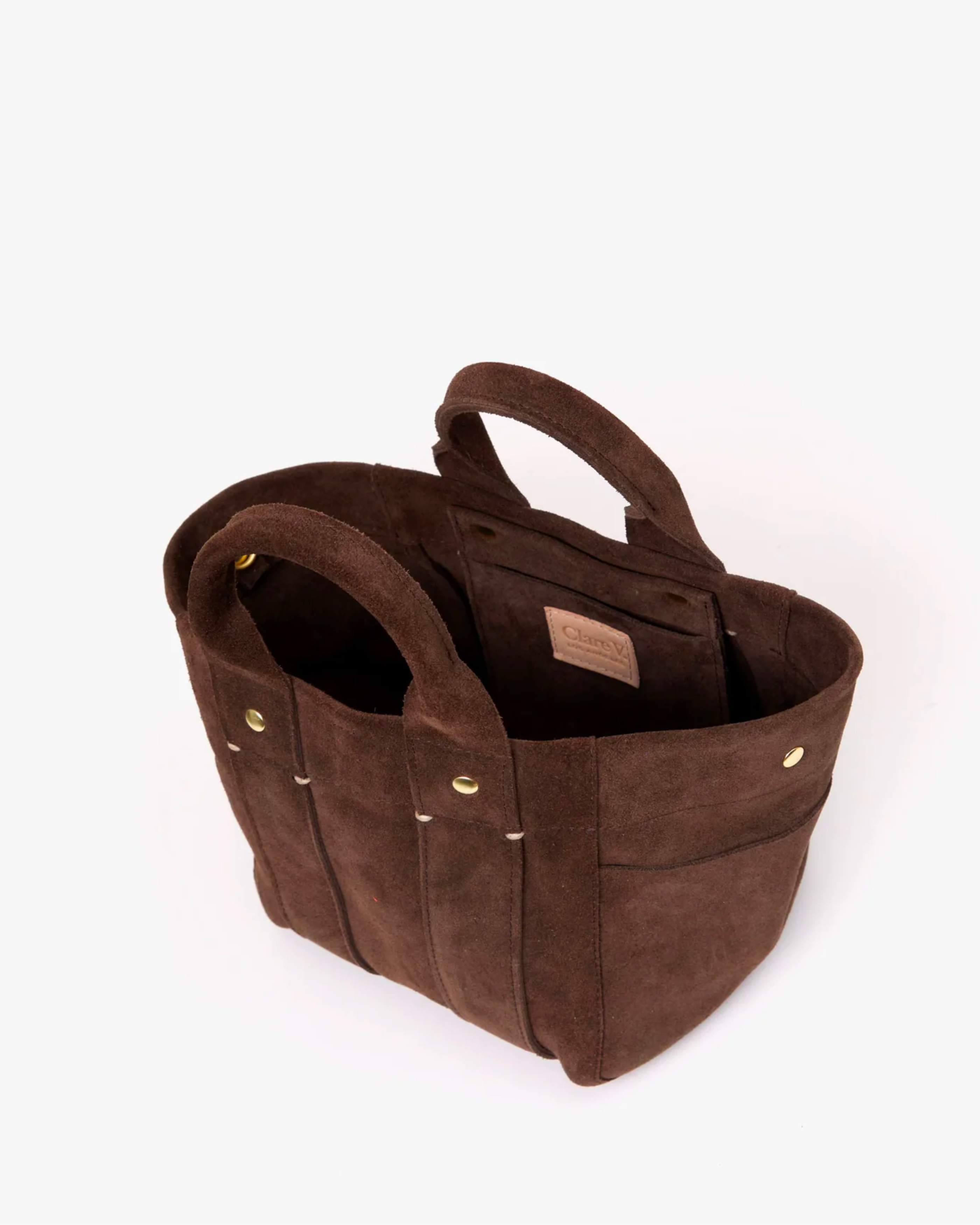 Clare V Le Petit Box Tote in Chocolate Suede