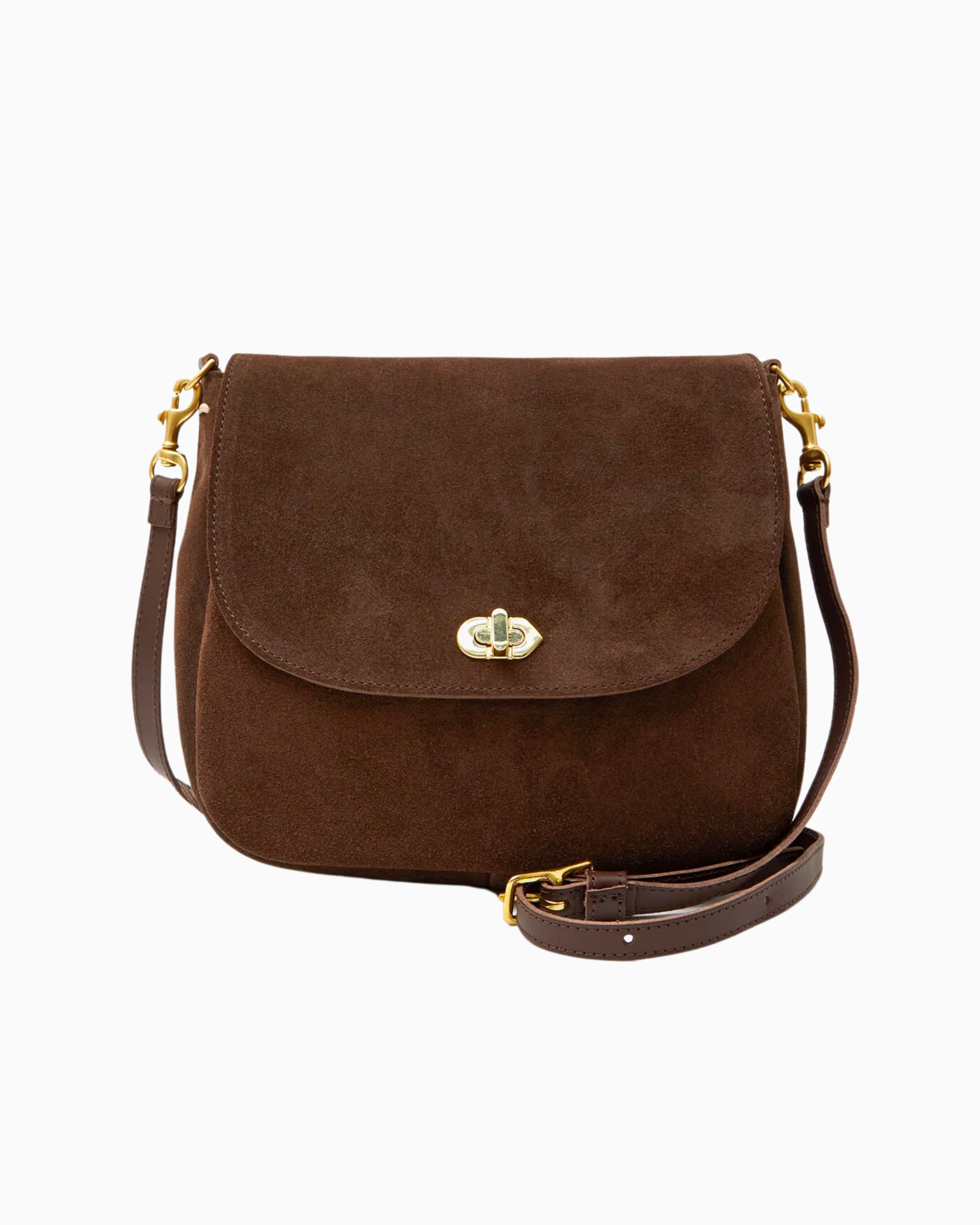 Clare V Turnlock Louis Bag in Chocolate Suede
