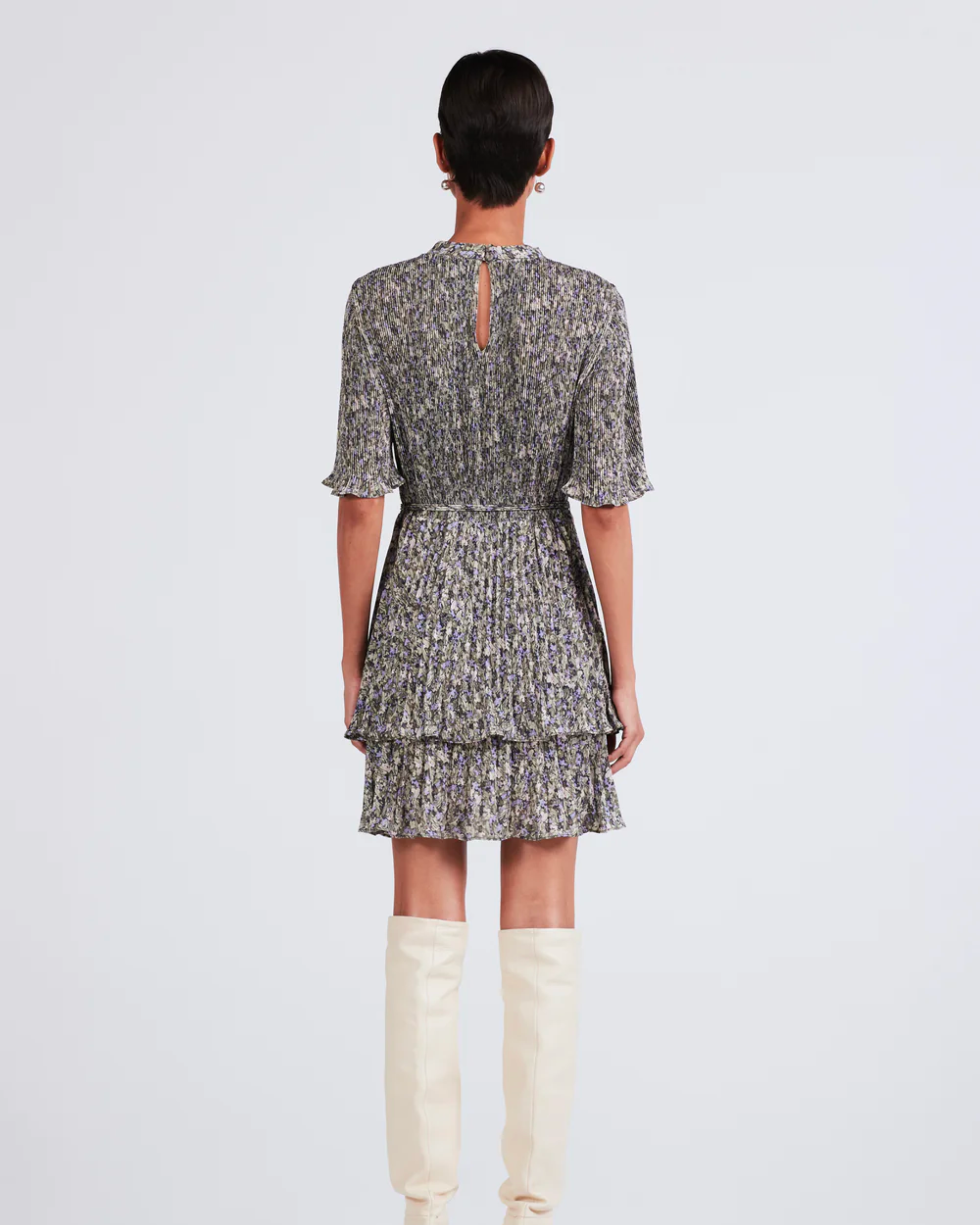 Derek Lam Samantha Pleated Mini Dress in Sage Multi