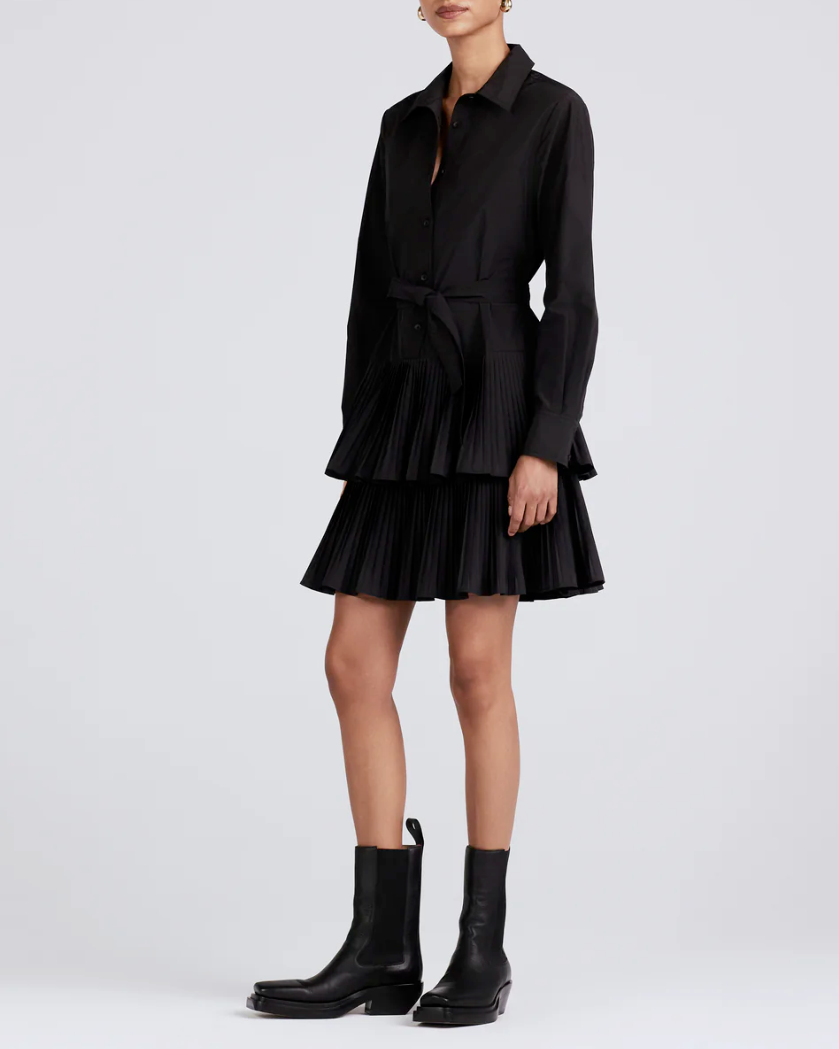 Derek Lam Sterling Long Sleeve Pleated Mini Dress in Black