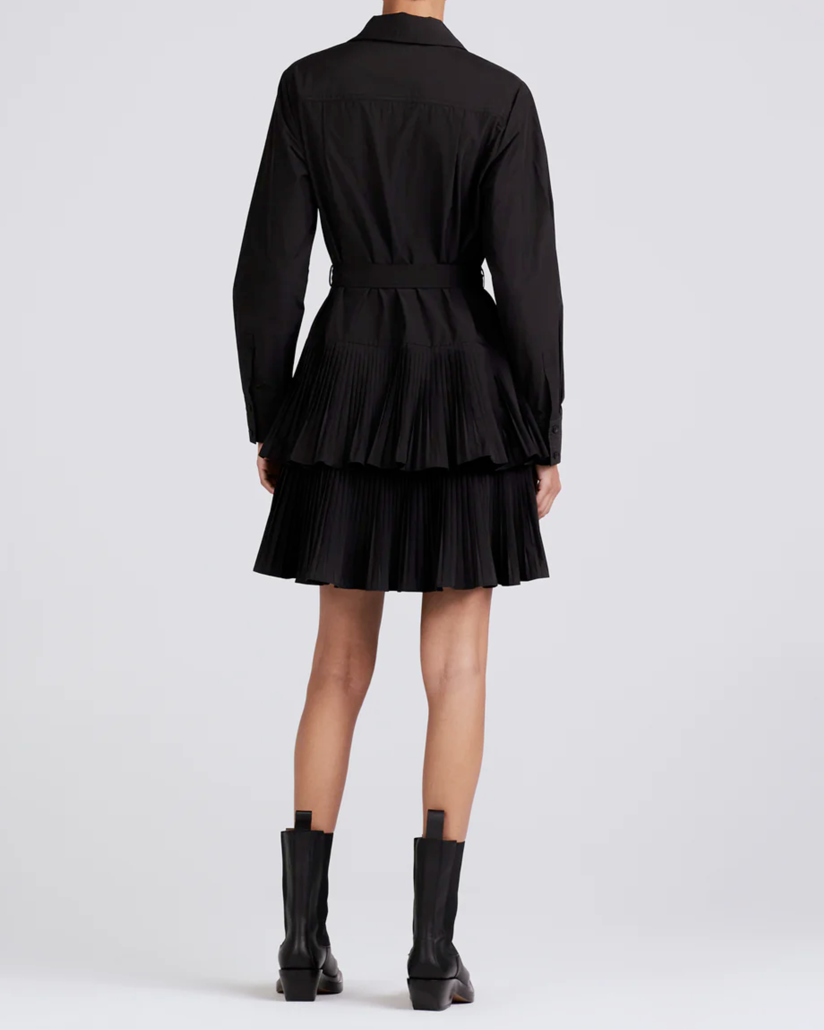 Derek Lam Sterling Long Sleeve Pleated Mini Dress in Black