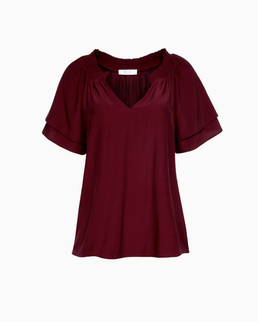 Double Split Neck Top in Merlot