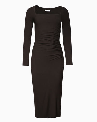 Square Neck Side Ruched Dress in Black