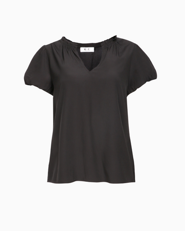 Short Bubble Sleeve Top in Black