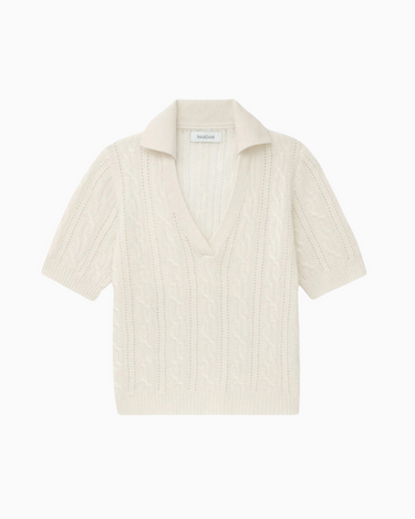 Naadam Cashmere Open Cable Polo Sweater in White