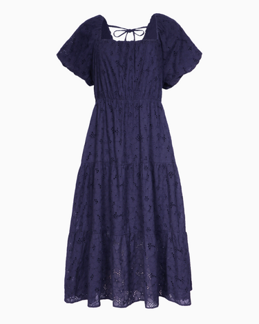 Midi Eyelet Dress in Navy