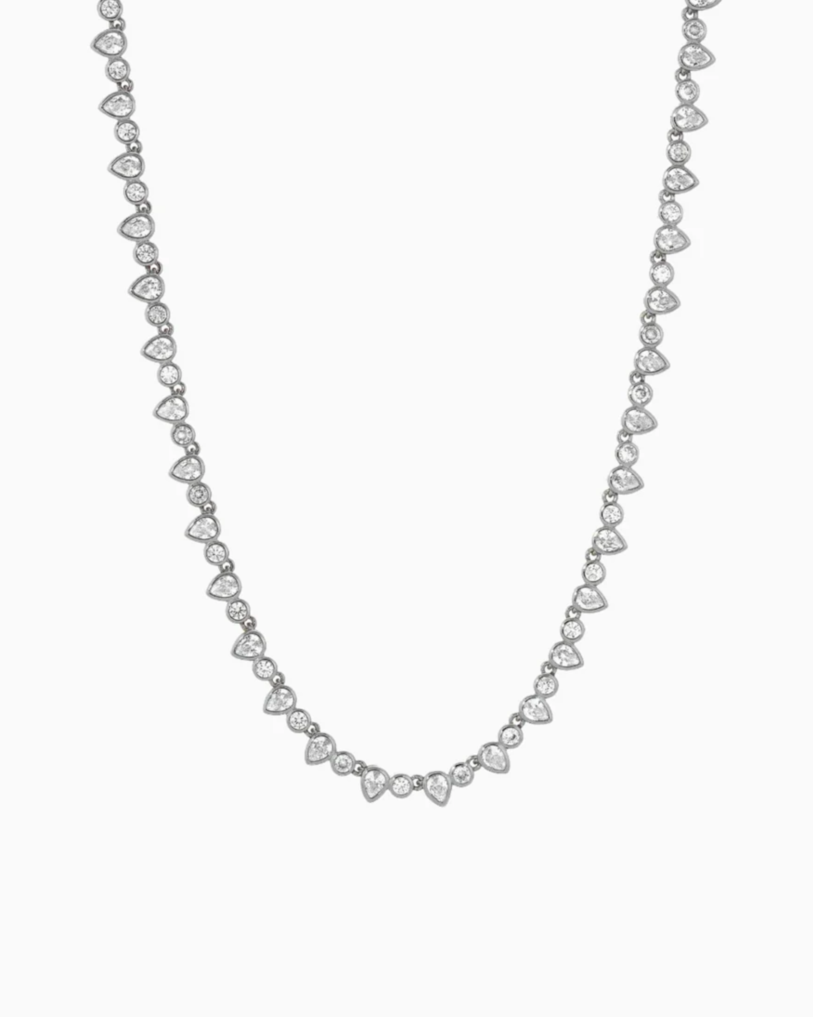 Elizabeth Stone Teardrop Tennis Necklace Clear and Silver