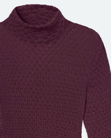 FRAME Mesh Lace Turtleneck in Deep Burgundy