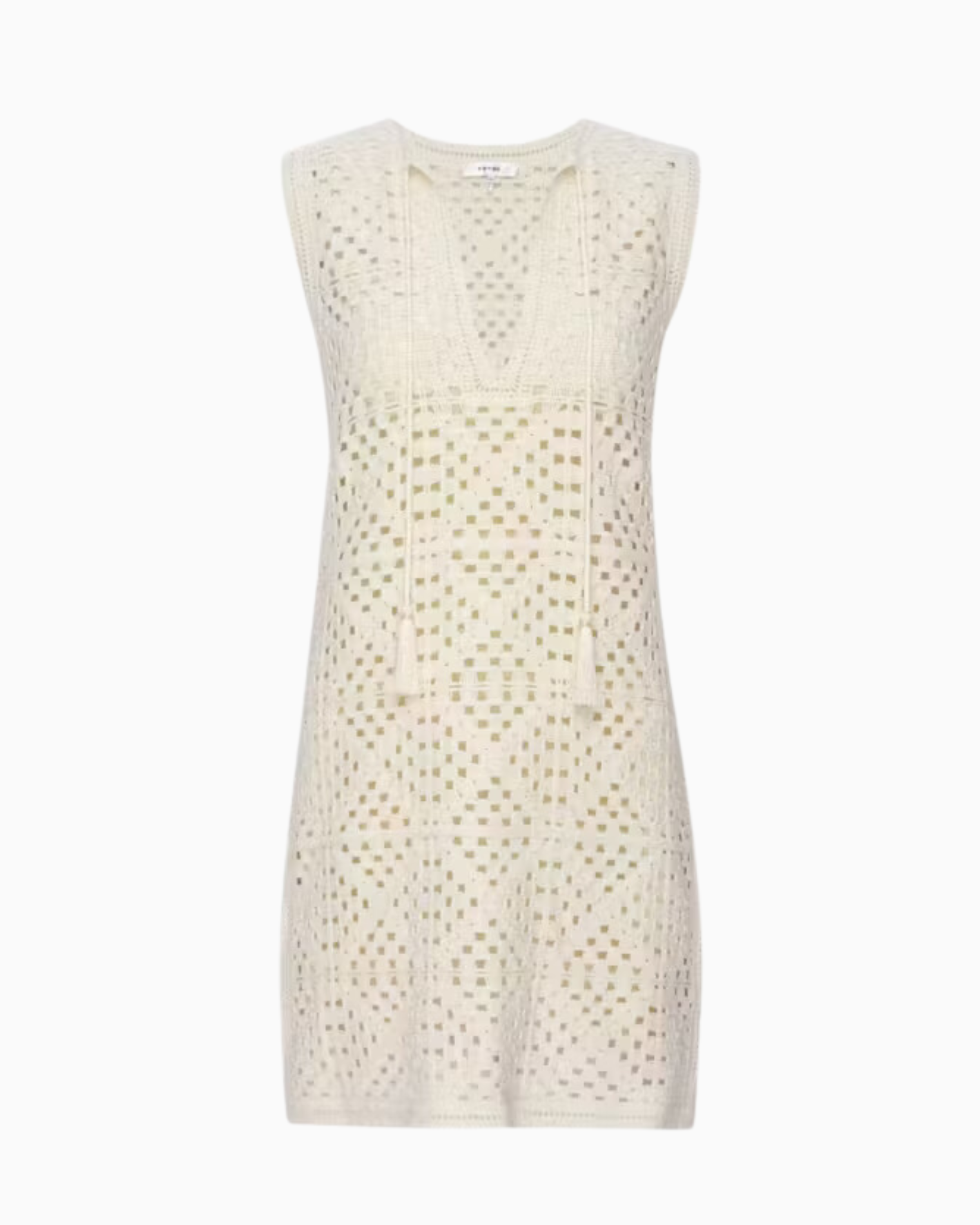 Frame Crochet Tassel Popover Dress in Cream