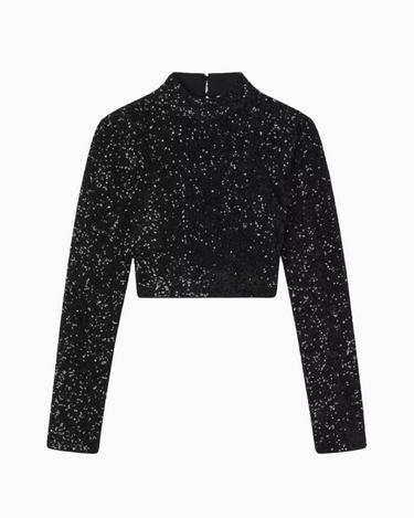 Frame Cropped Sequin Top in Black