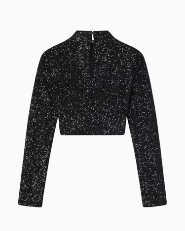 Frame Cropped Sequin Top in Black