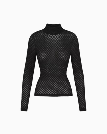 Frame Mesh Lace Turtleneck in Noir