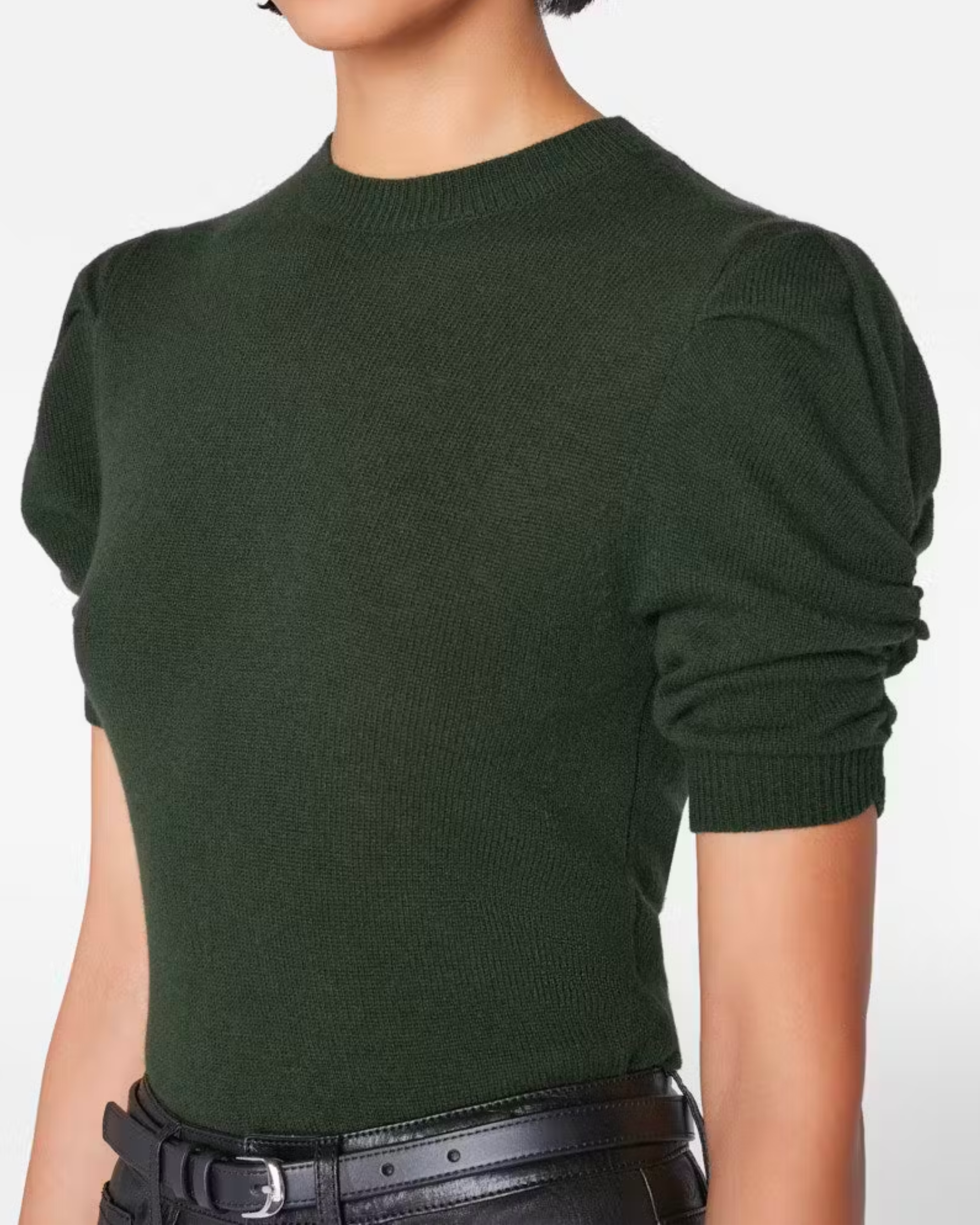 Frame Ruched Sleeve Cashmere Sweater in Surplus