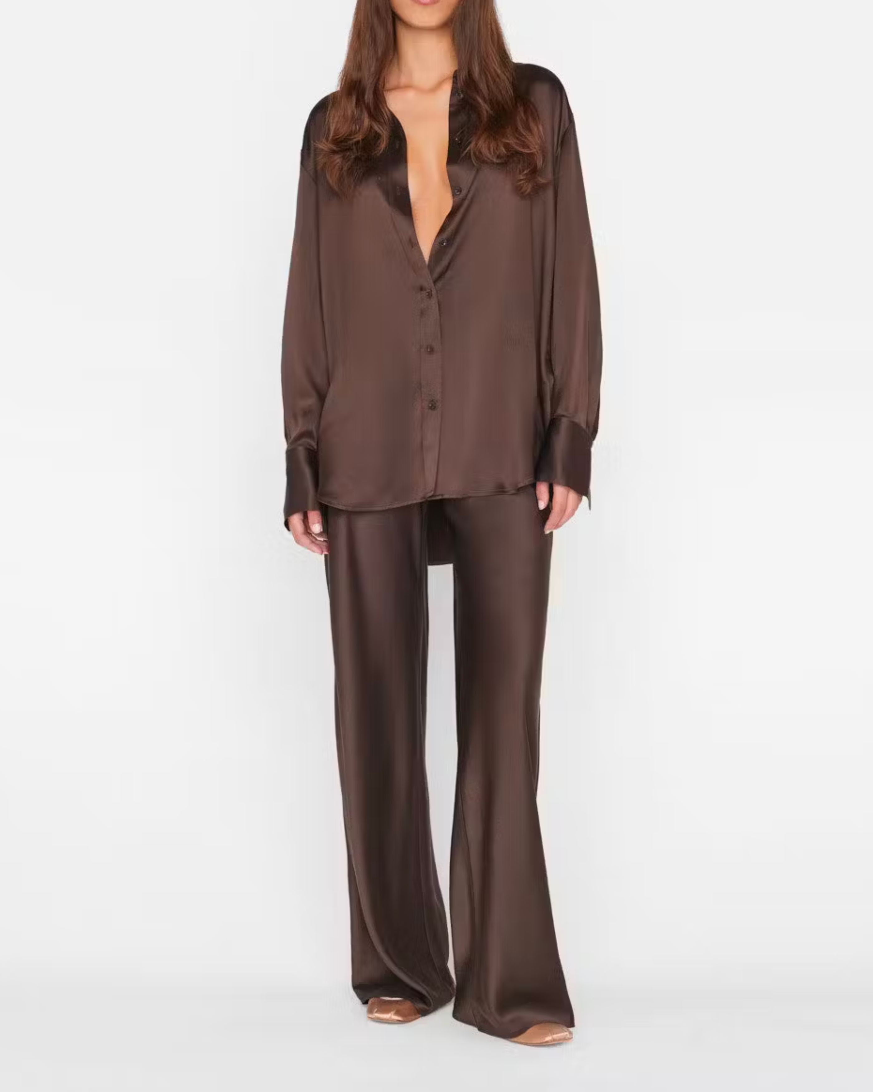 Frame Wide Leg Pull on Pant in Espresso