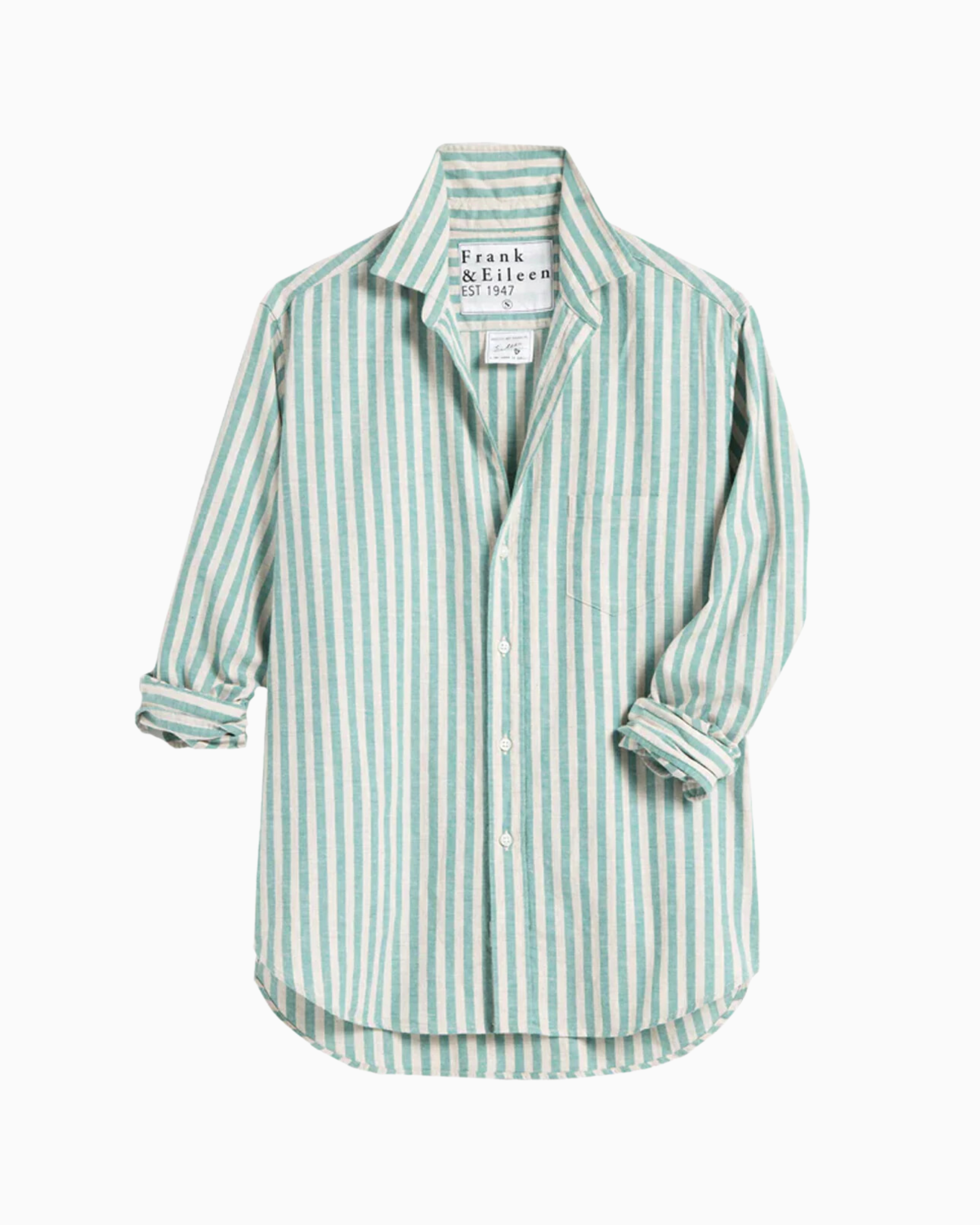 Frank & Eileen Relaxed Button Up Shirt in Green Sand Stripe