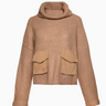 Heavy Knit Cowl Neck Sweater Contrast Pockets in Taupe