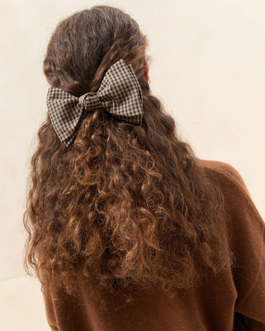 Loeffler Randall Bow Hair Clip in Brown Black Check