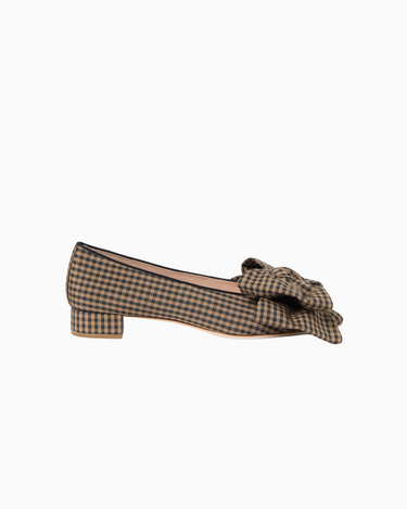 Loeffler Randall Noa Bow Flat in Black Brown Check