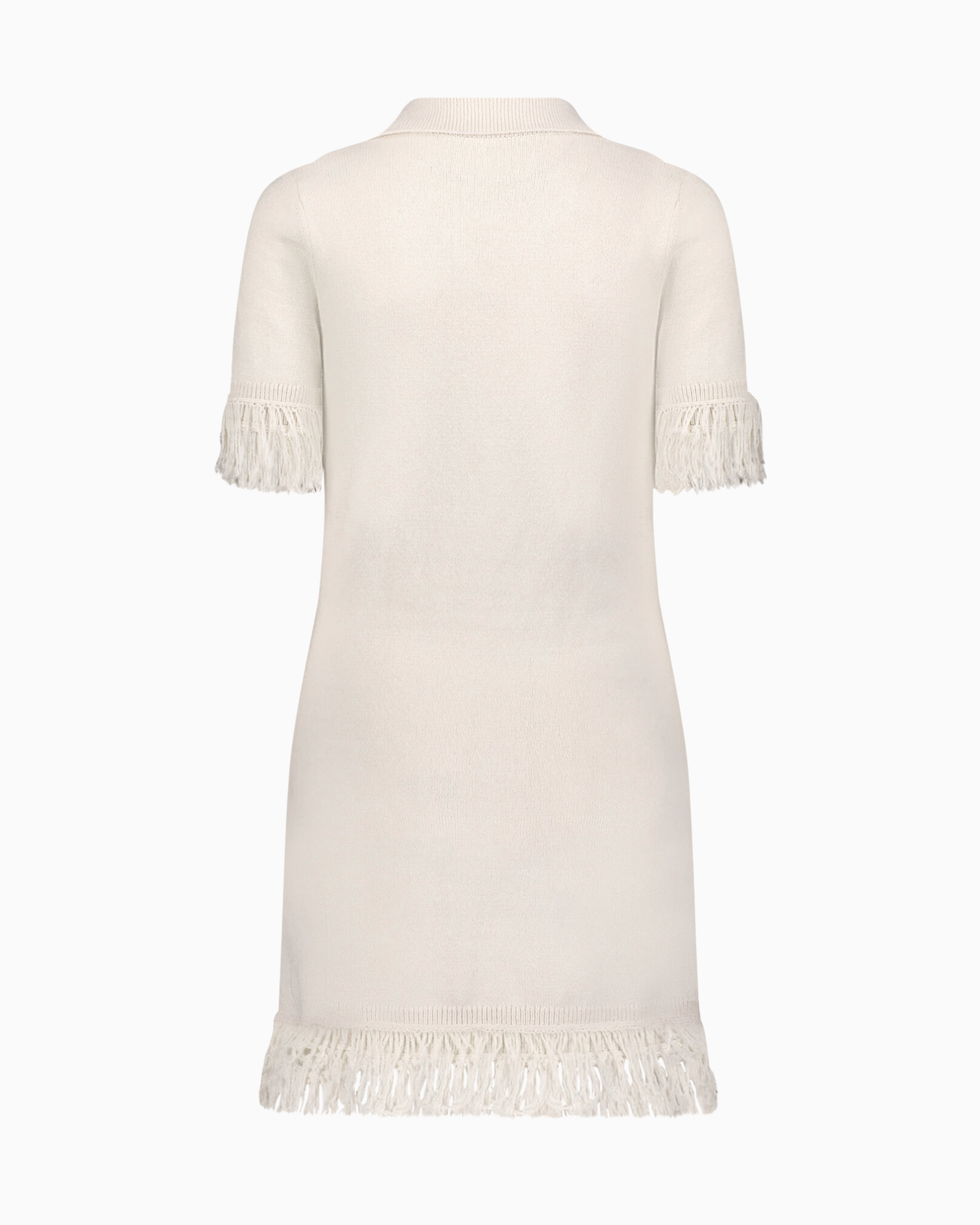 Matthew Bruch Fringe Polo Knit Mini Dress in Cream