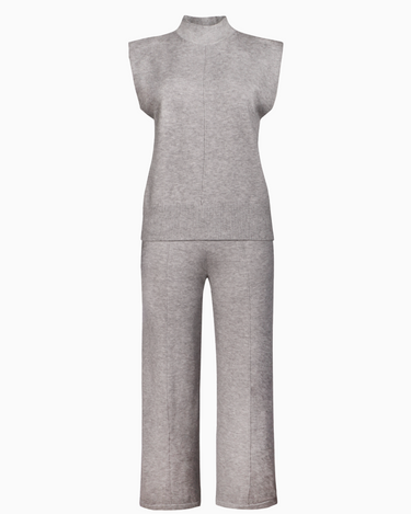 Mock Neck Crop Pant Knit Set in Grey