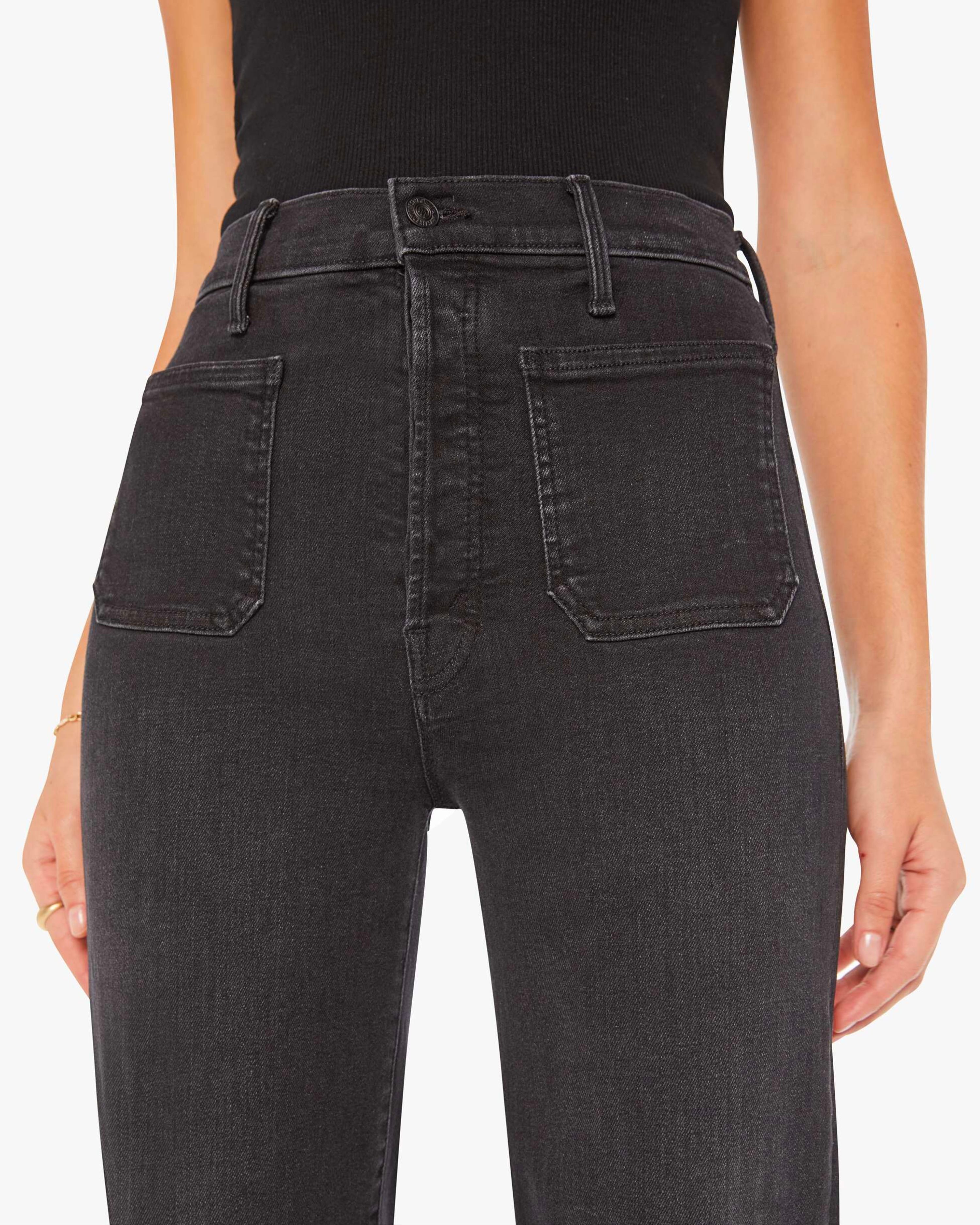Mother Patch Pocket Rambler Zip Sneak Jean in Vroom